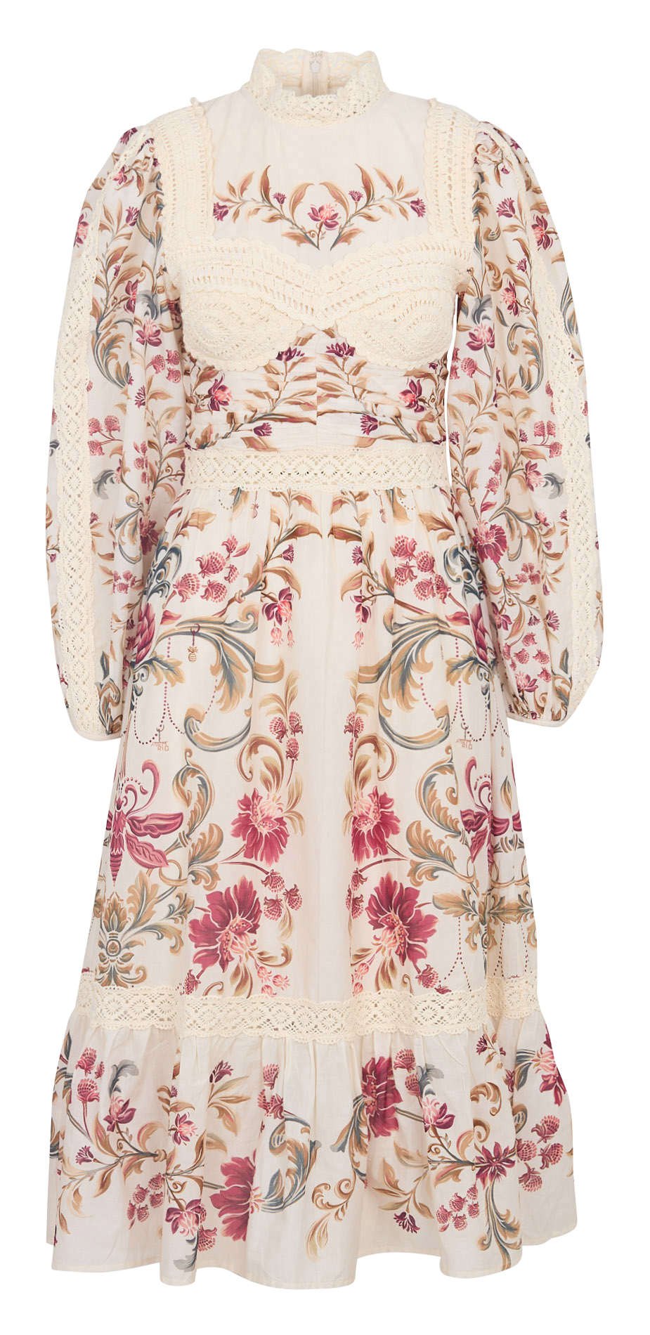 High-neck cotton midi dress FARM RIO White