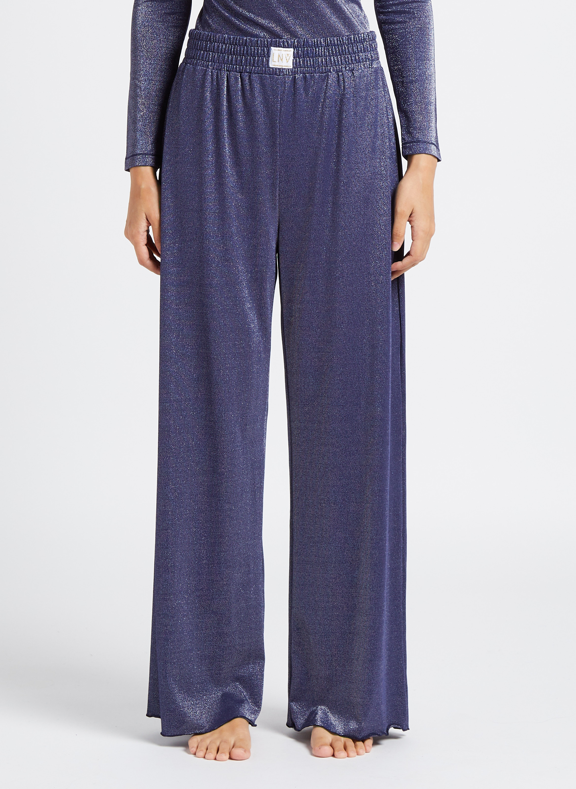 Broek van ribstof met hoge taille LA NOUVELLE Blauw