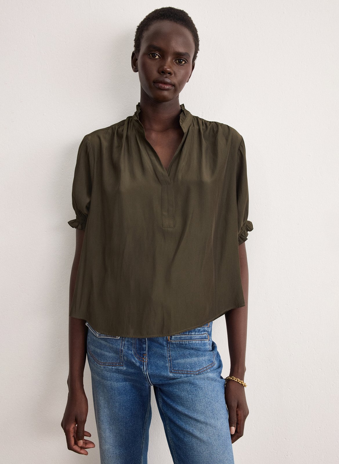 Blouse droite col V PABLO Vert