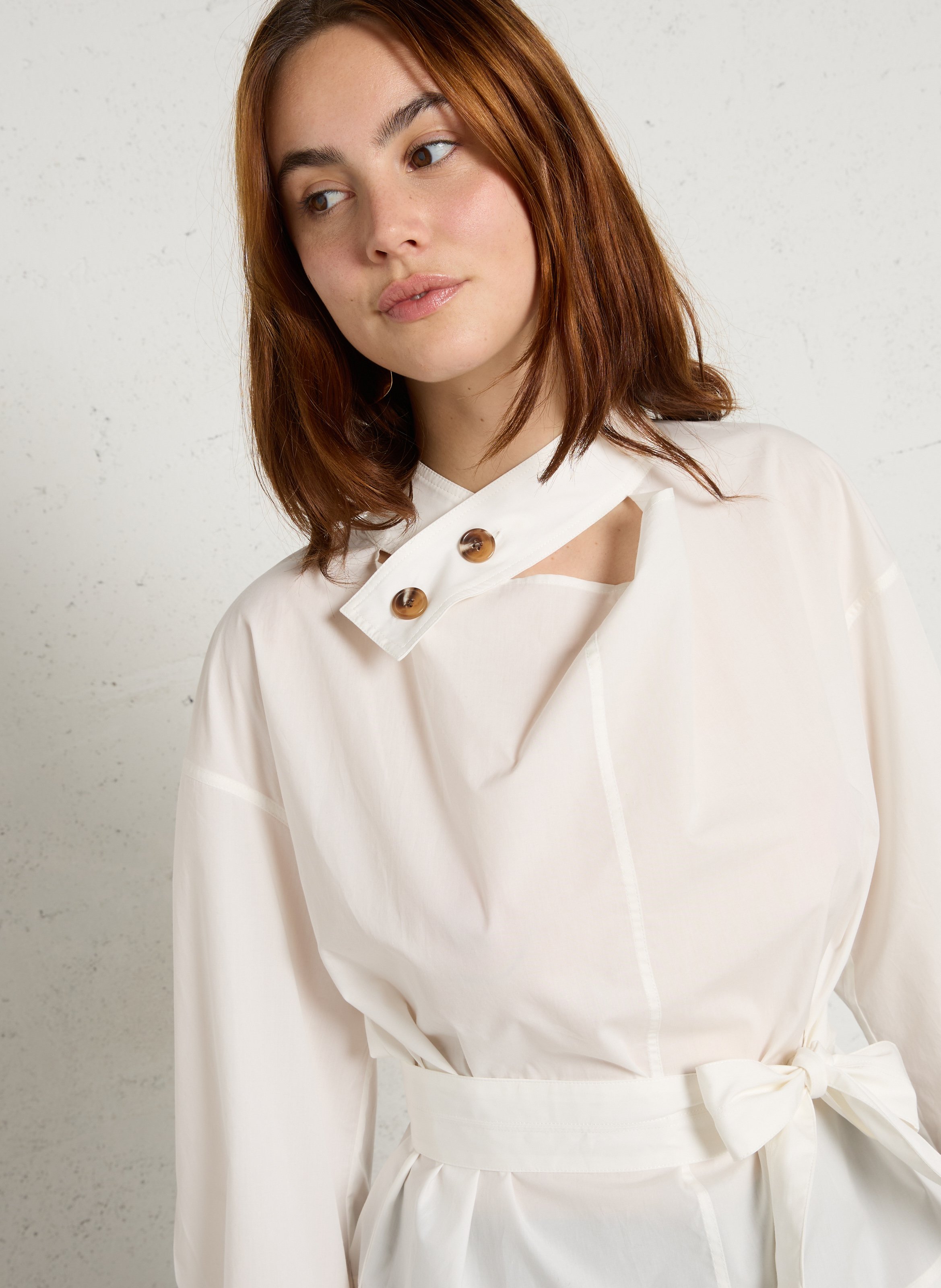 Weite Bluse mit Stehkragen aus Bio-Baumwolle SOEUR Beige