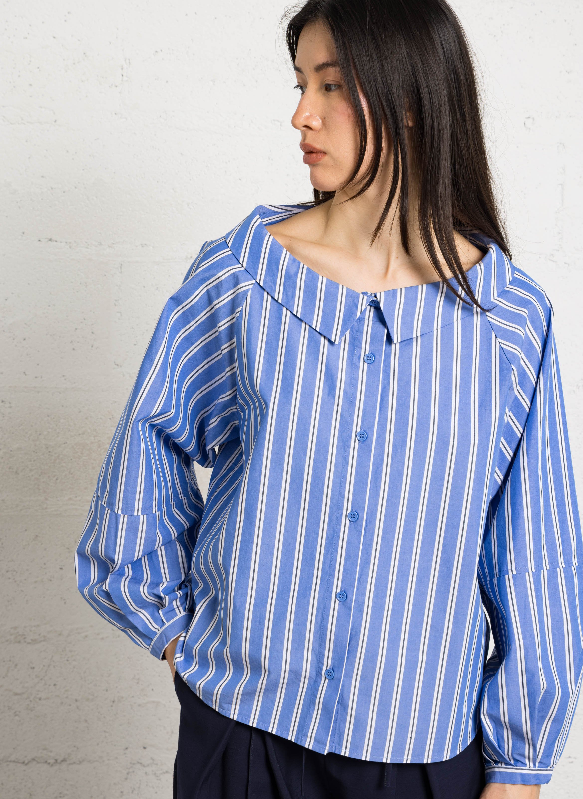 Straight shirt with striped lapel NORR Blue