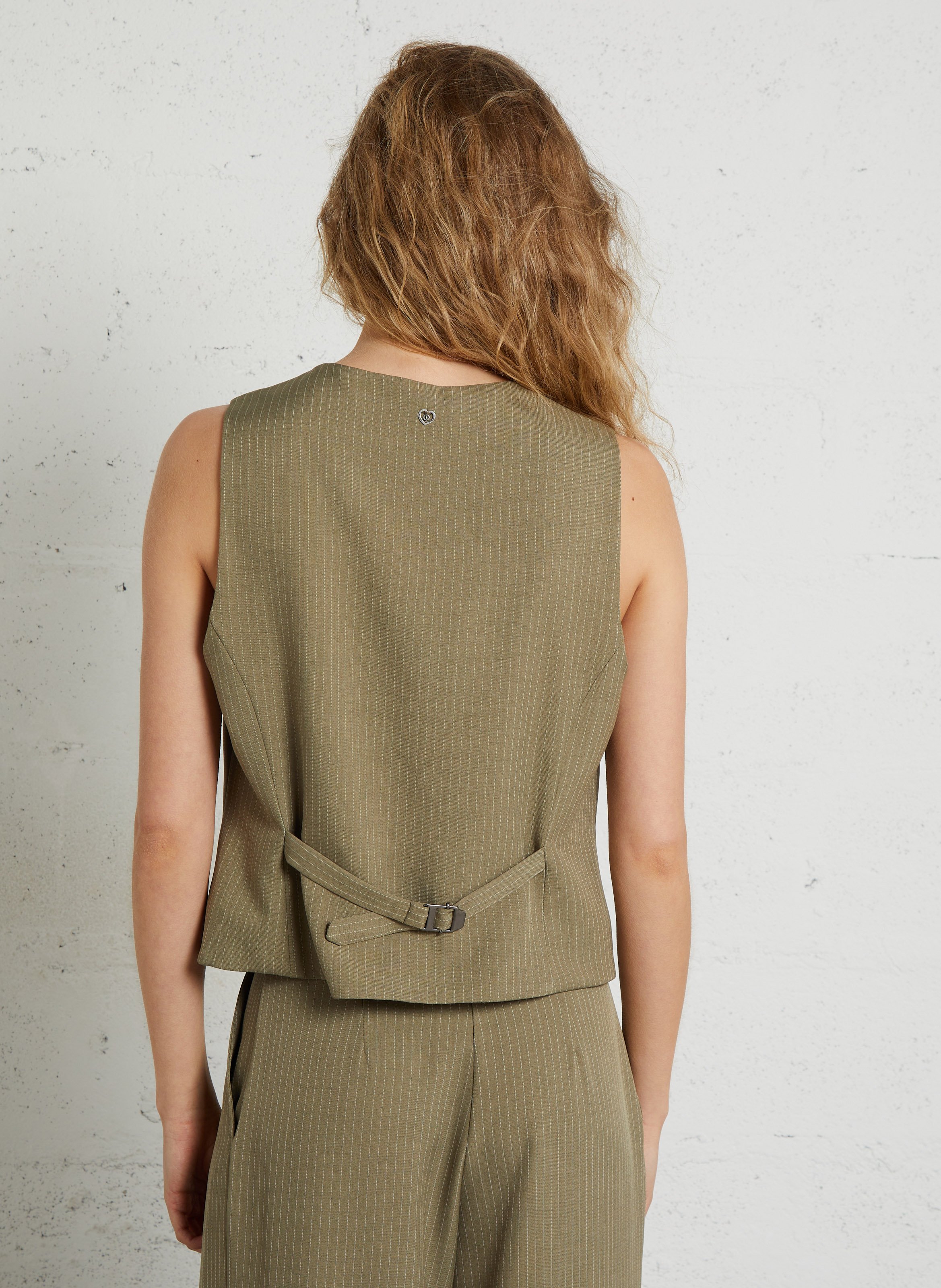 Sleeveless striped blazer. PLEASE Khaki