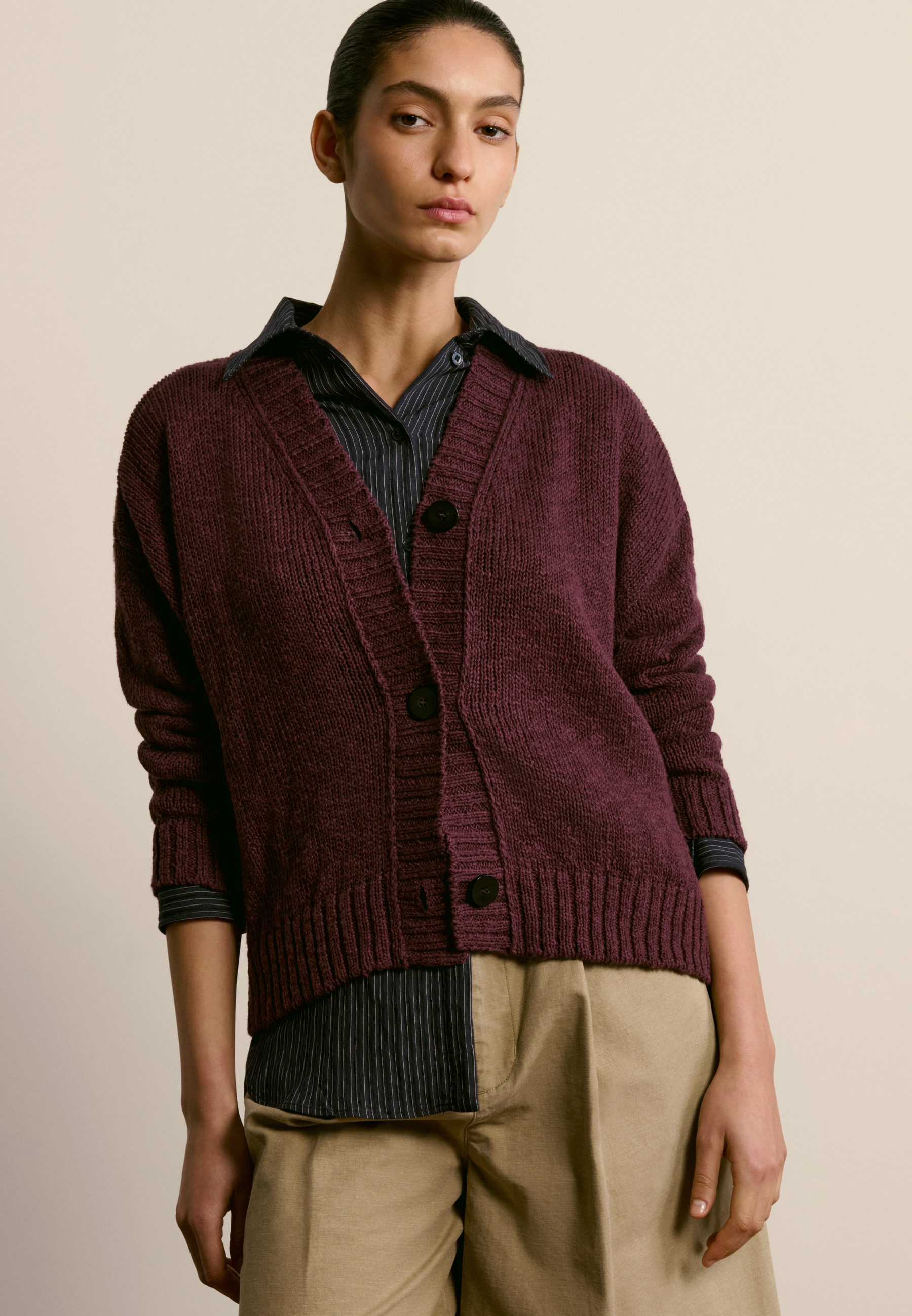 V-neck cotton and linen cardigan MAISON MONTAGUT