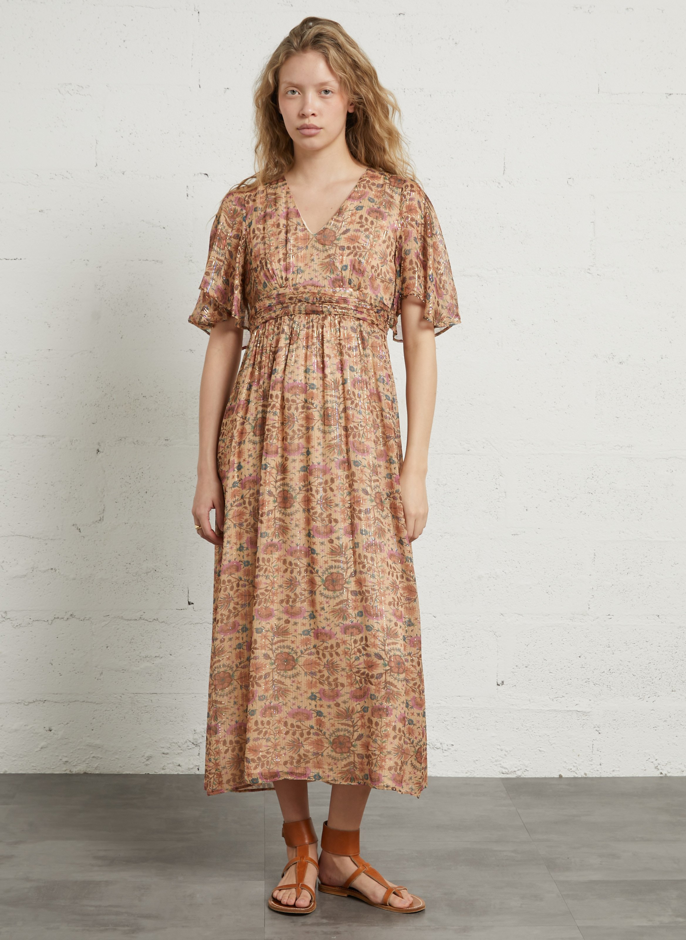 Lange jurk met print MAISON 123 Beige