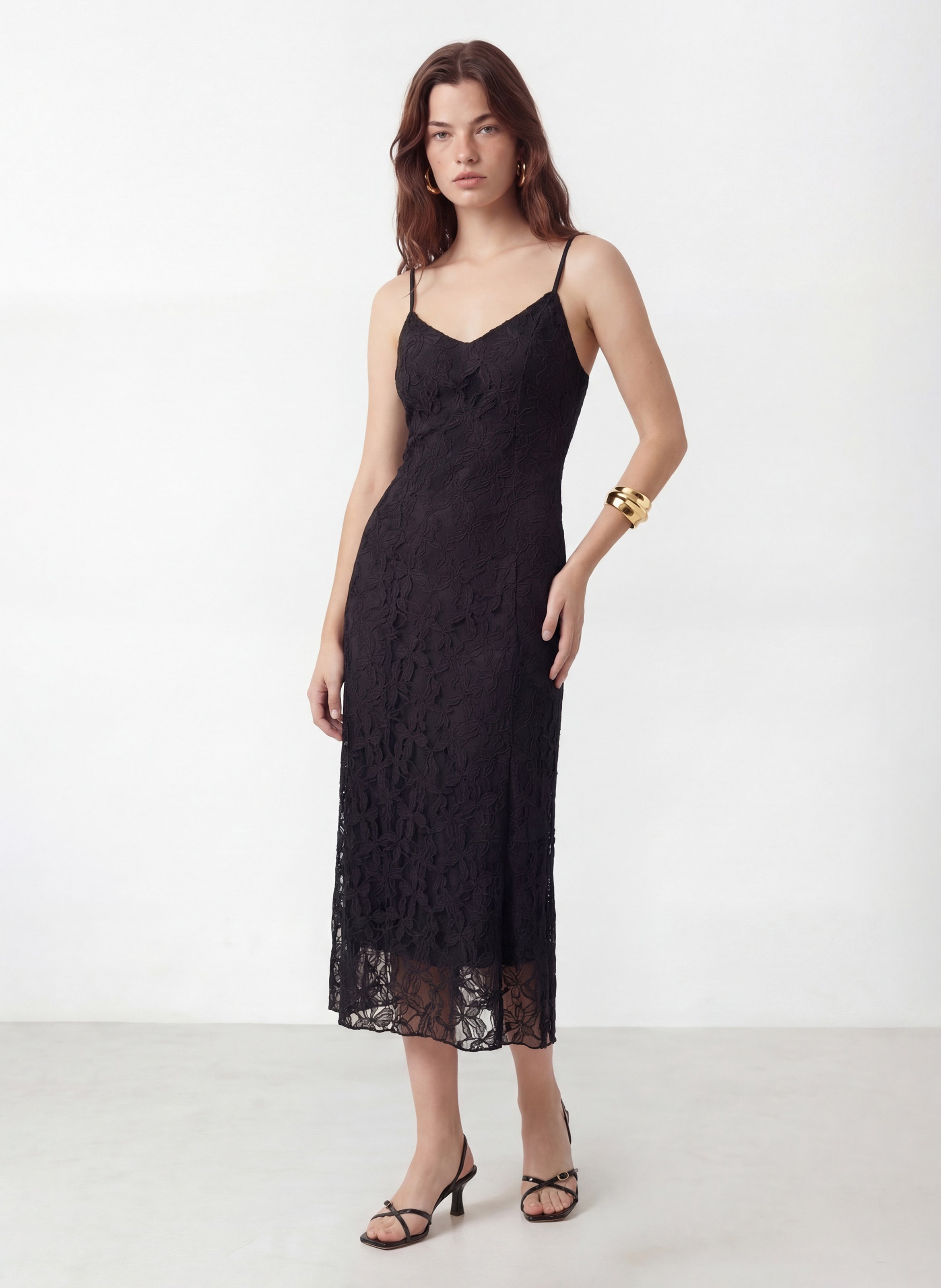 Fitted long dress with lace KOOKAI Black