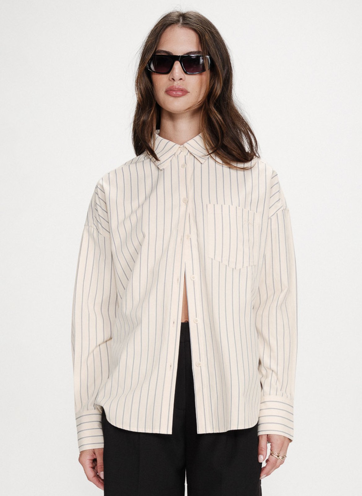 Chemise oversize col classique en coton mélangé rayé GRACE ET MILA Jaune