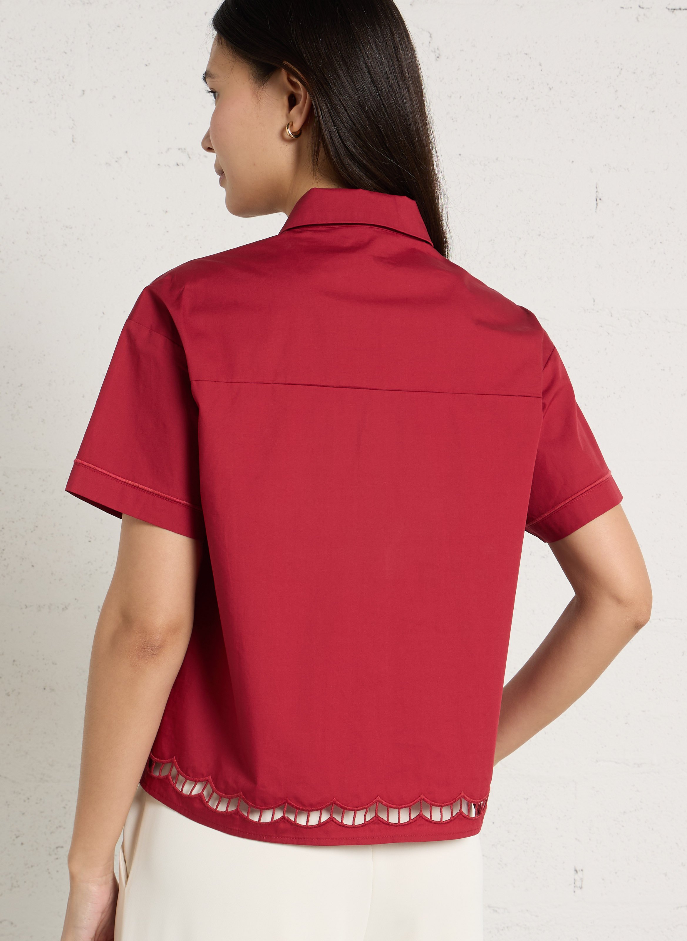 Chemise oversize col classique en coton brodé LA PETITE ETOILE Rouge