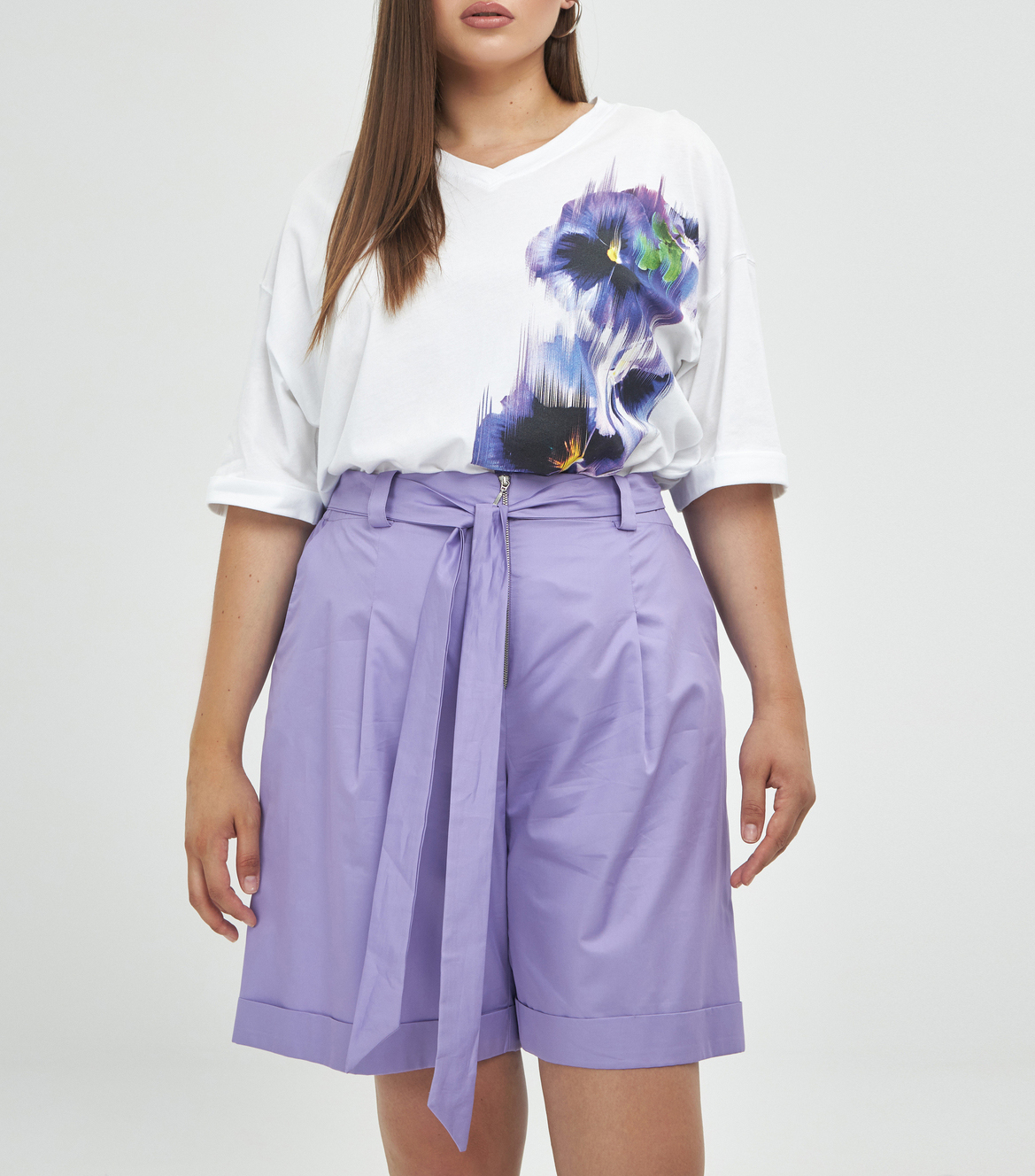 Bermuda droit ceinturé en popeline de coton MAT FASHION