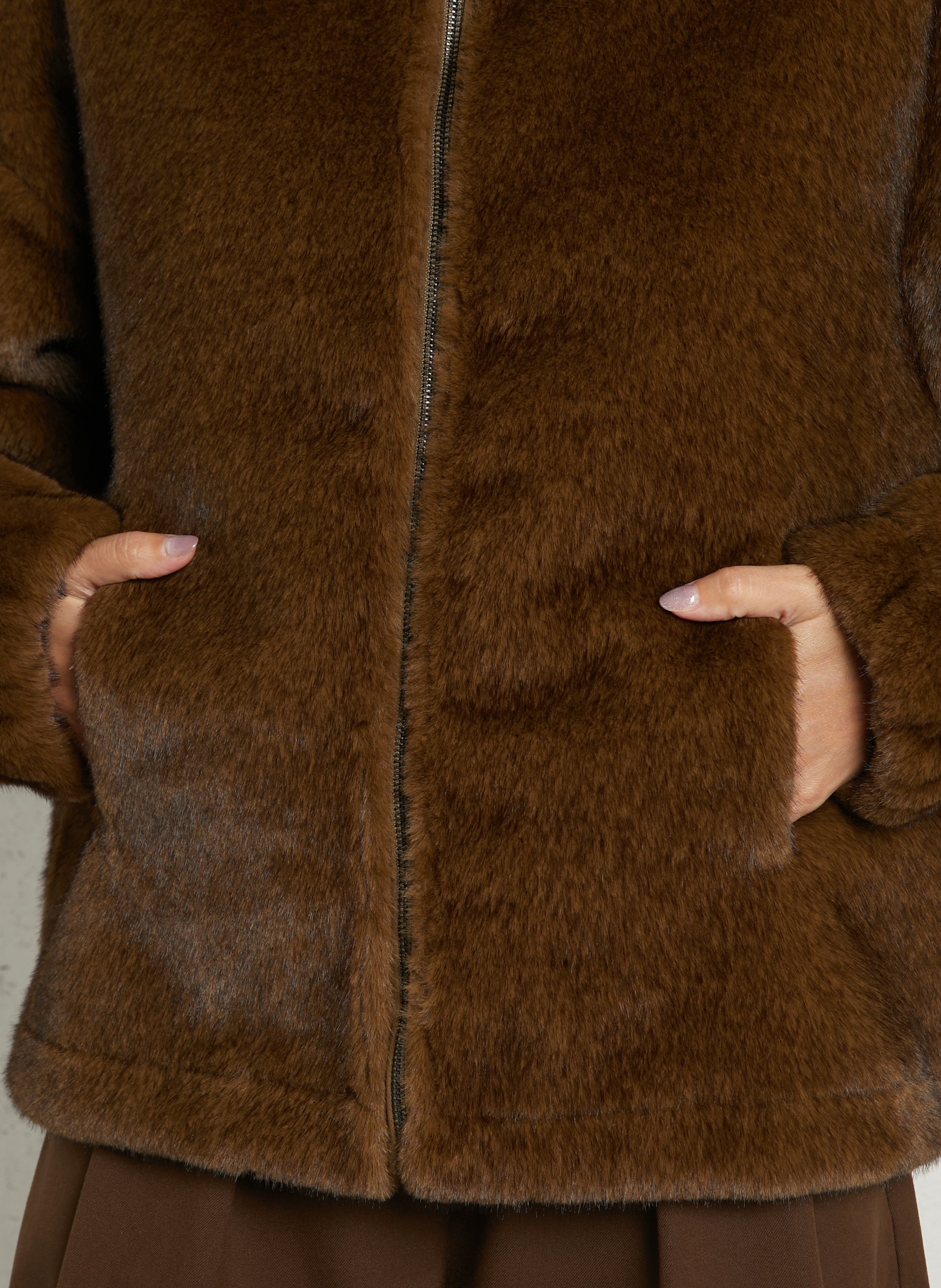 Faux fur coat SUNCOO Khaki