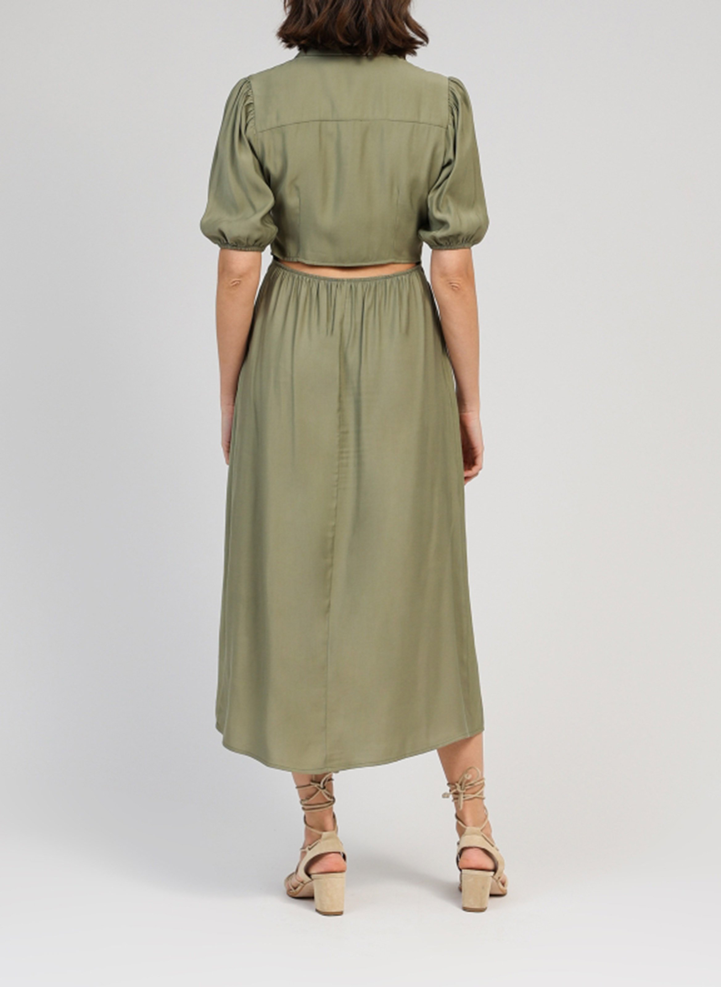 Midi-A-Linie-Kleid mit kurzen Ärmeln AN'GE Khaki