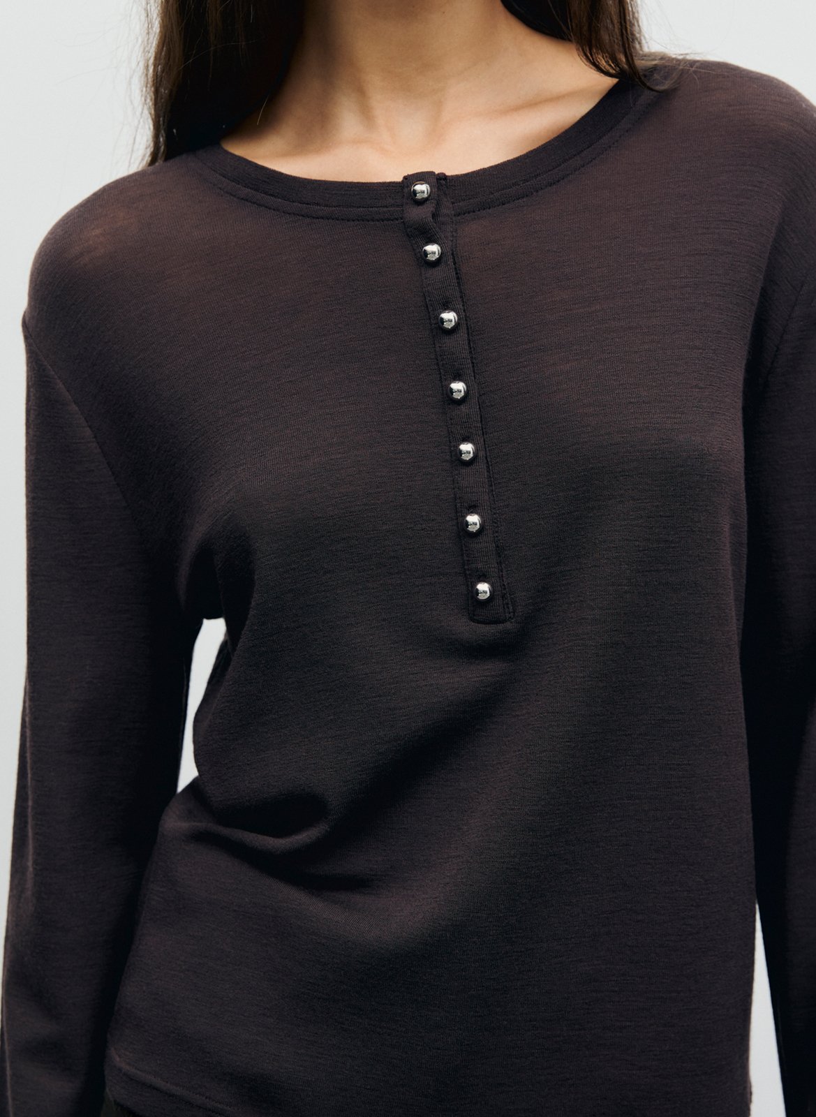 Tee-shirt fin boutonné en laine GERARD DAREL Marron
