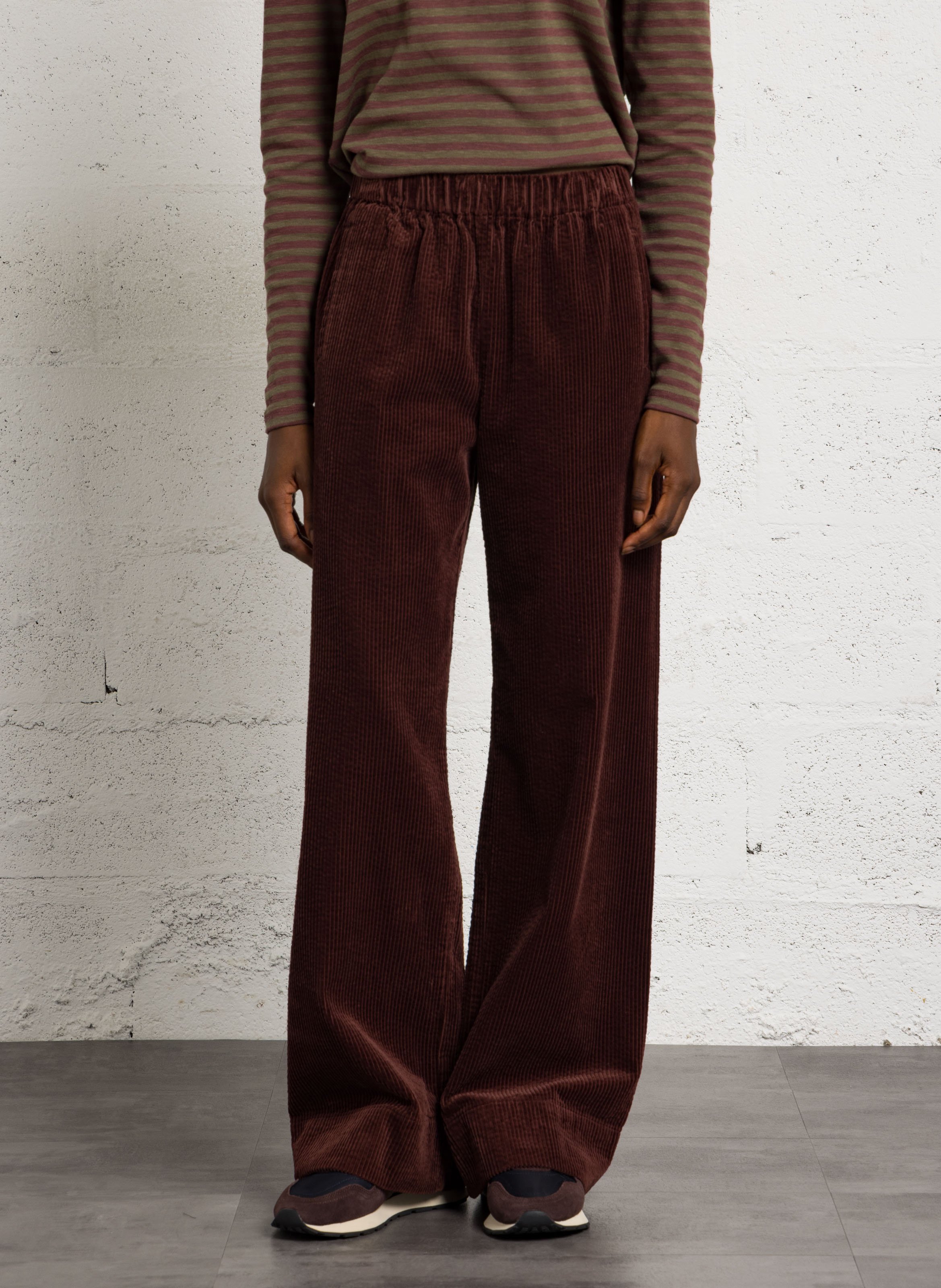 Pantalon large en velours côtelé JC SOPHIE Marron