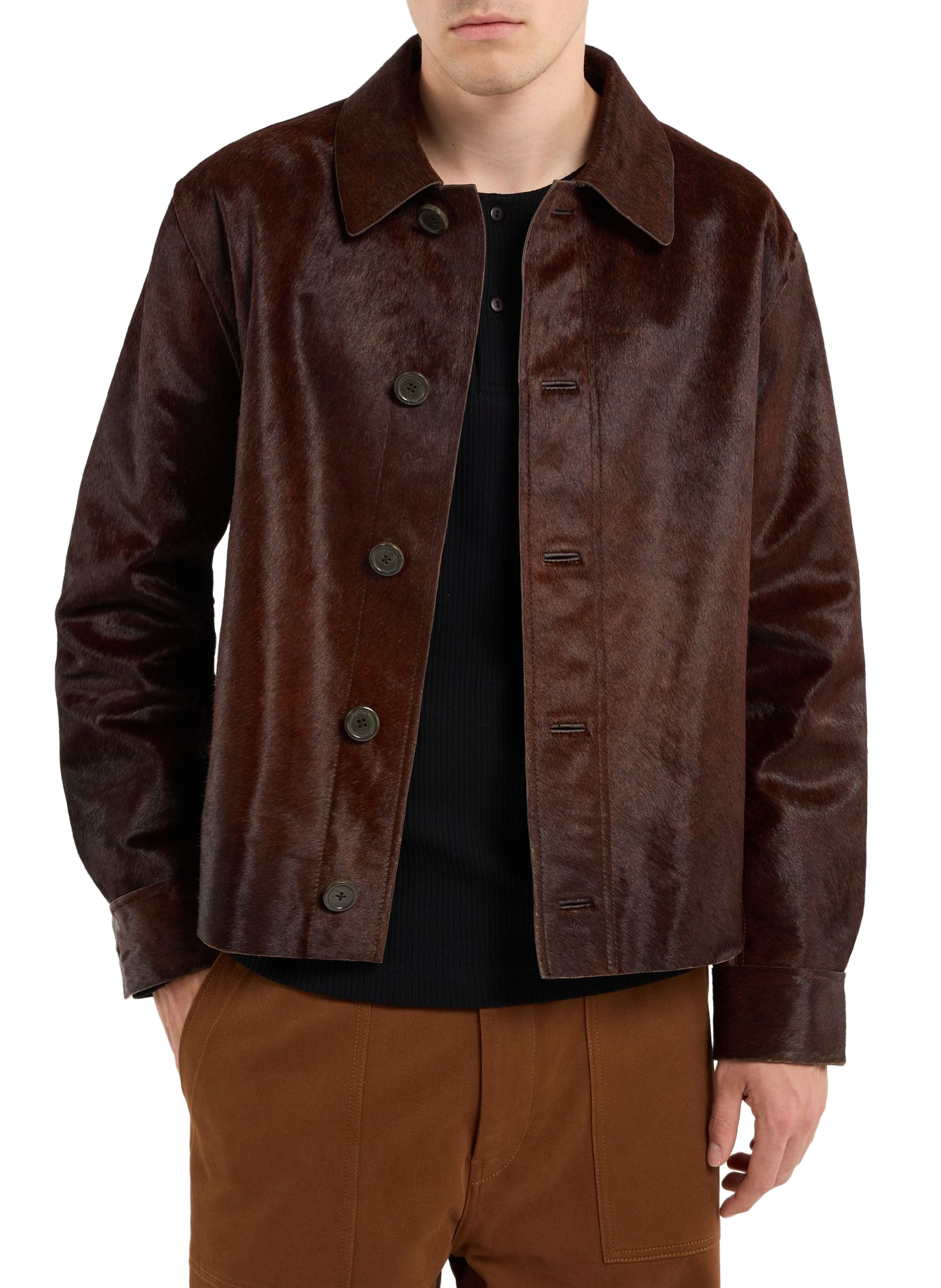 Blouson iffu en cuir iffu SAISON 1865 Marron