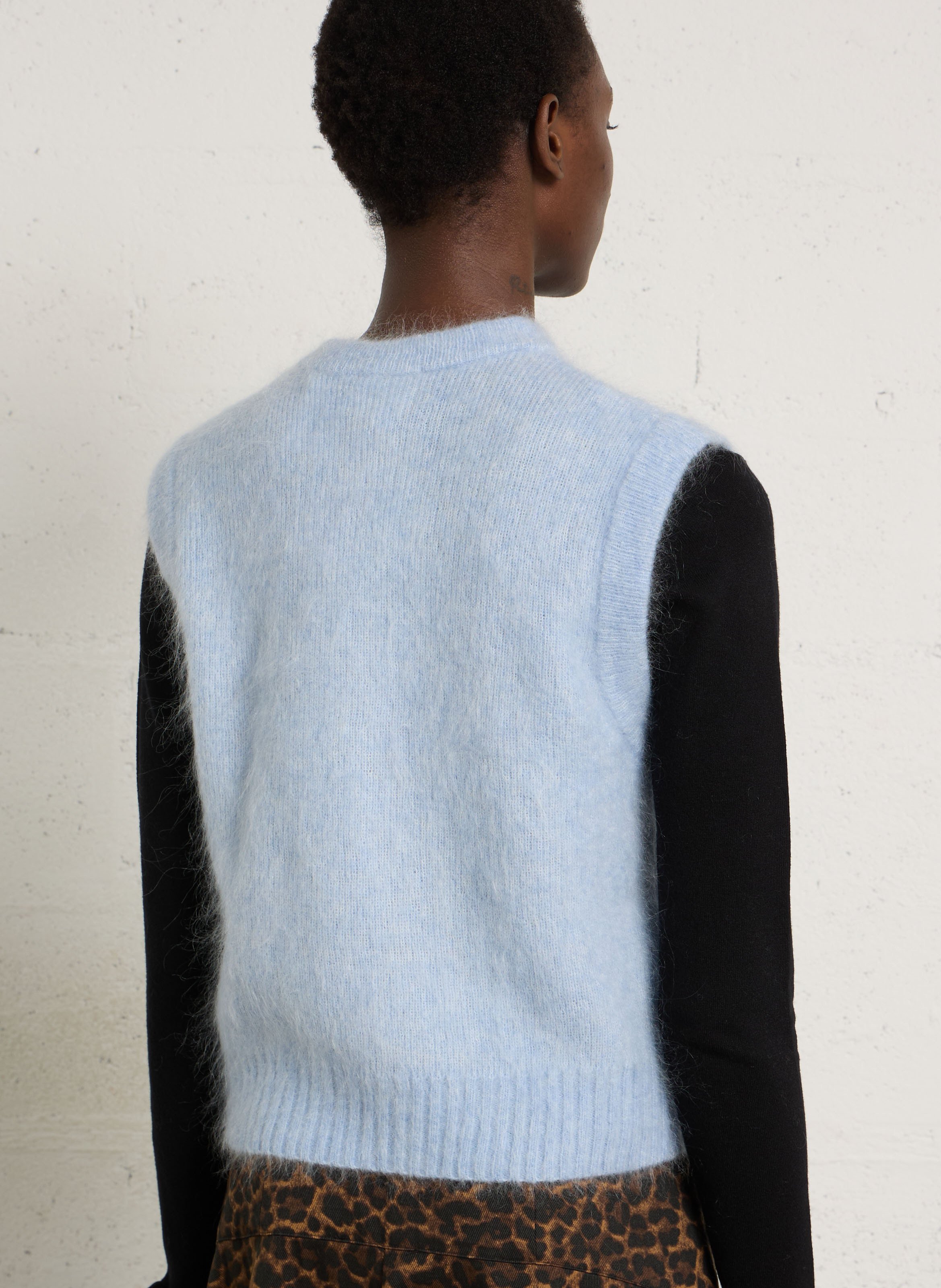 Gilet sans manches droit col rond en mohair mélangé MAISON 123 Bleu