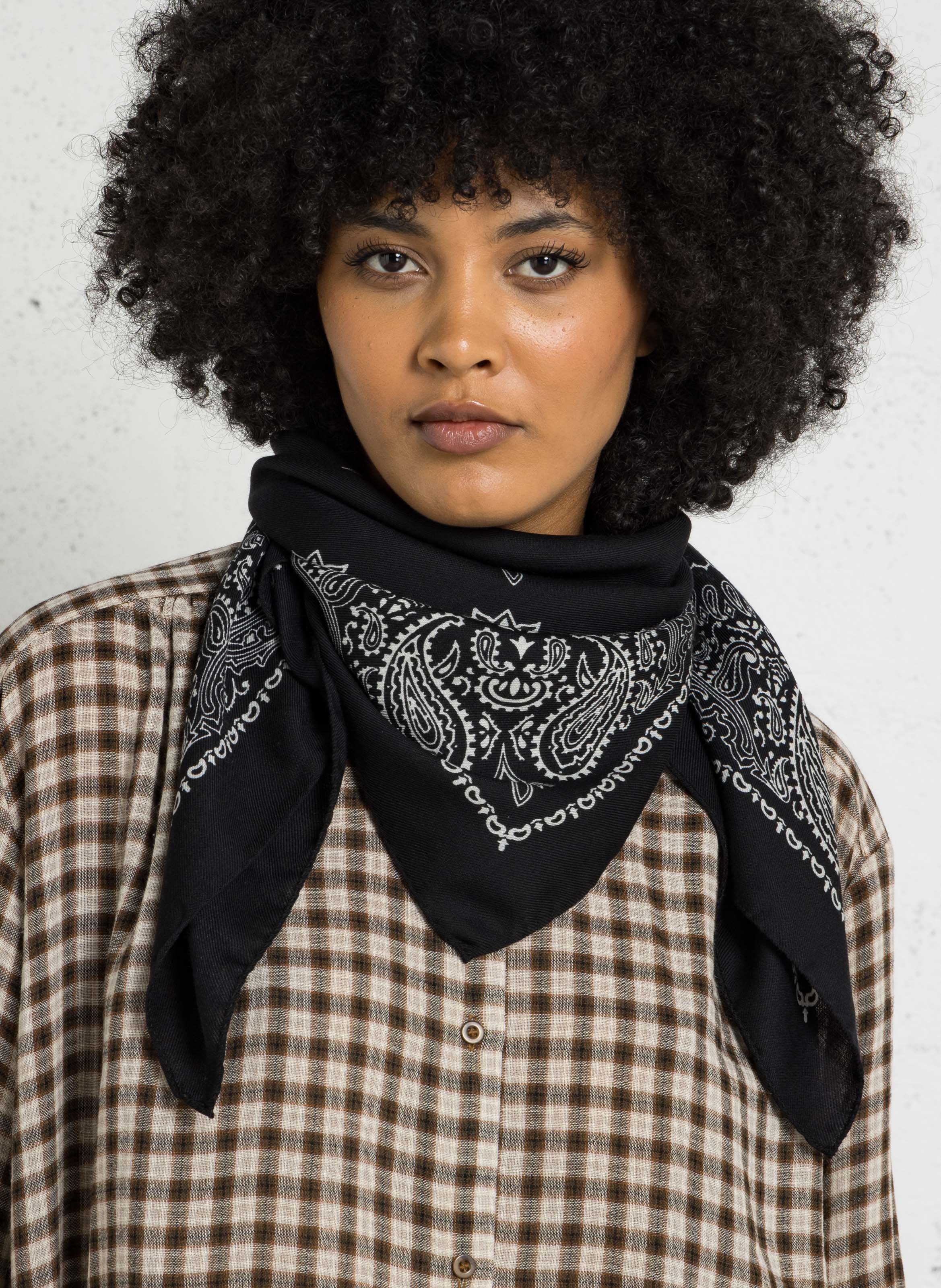 Printed wool scarf DESTIN Black