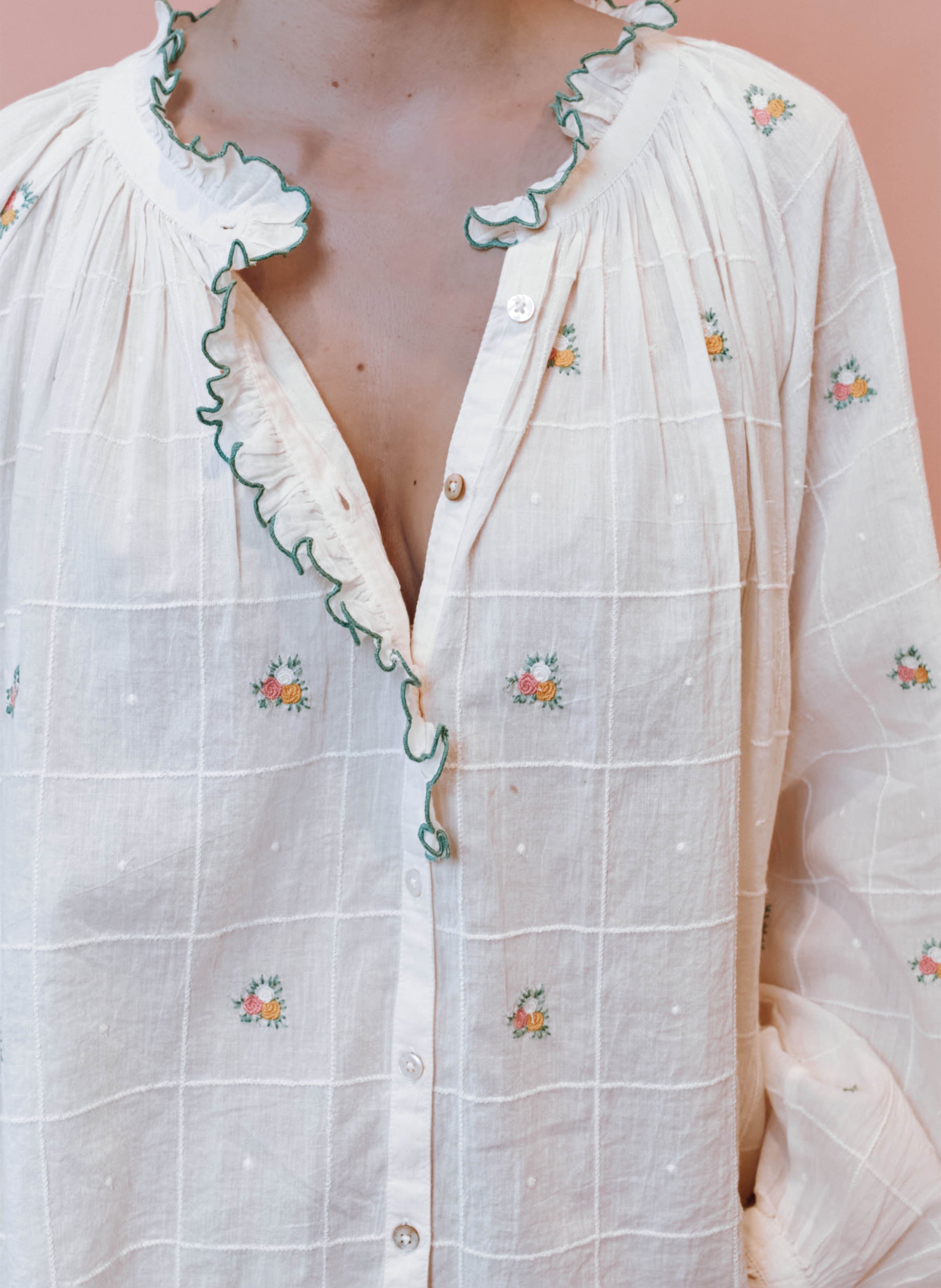 Baumwollbluse mit Rundhalskragen EMILE ET IDA Beige
