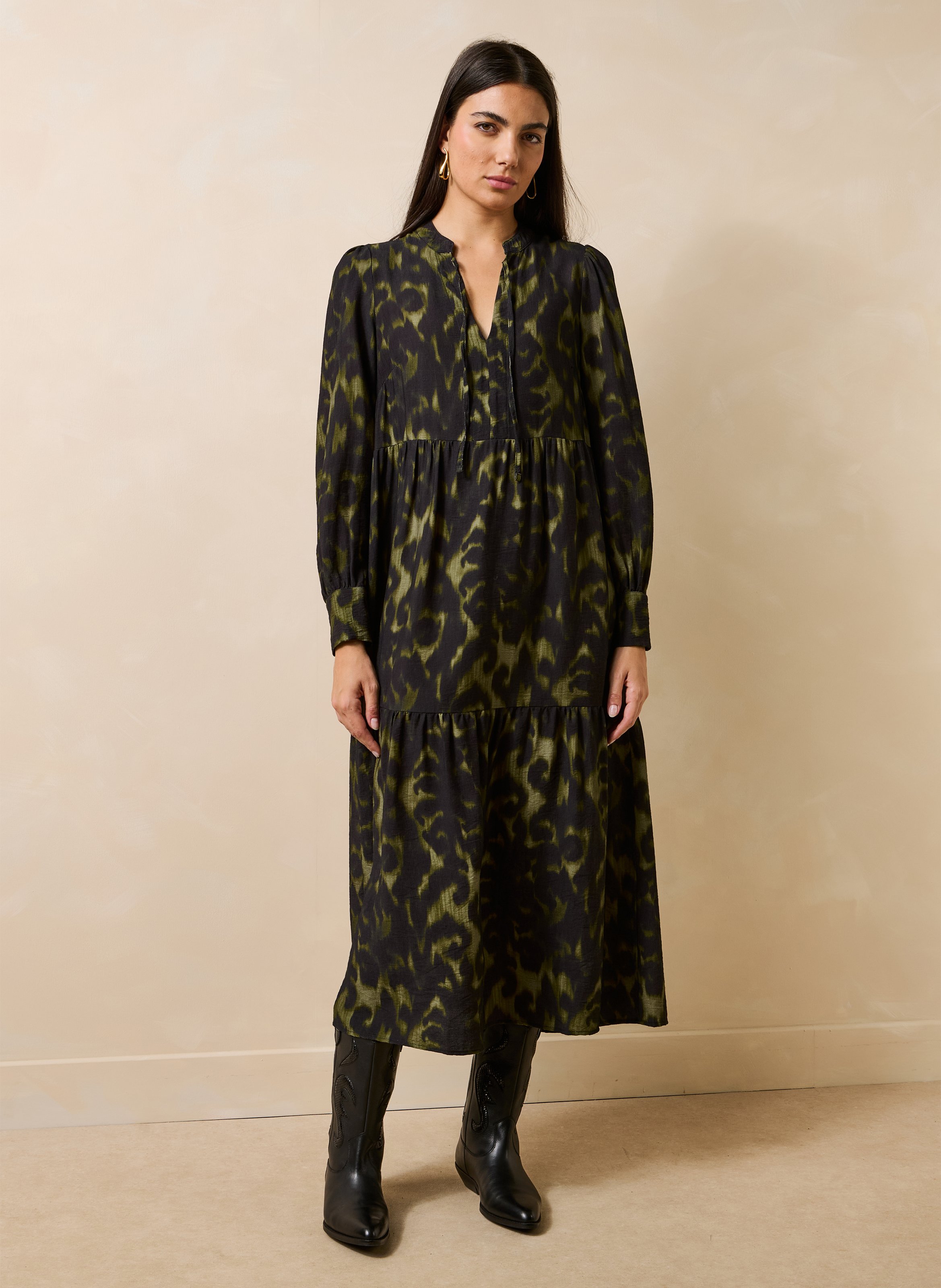 Long loose-fit printed dress LA FEE MARABOUTEE Green