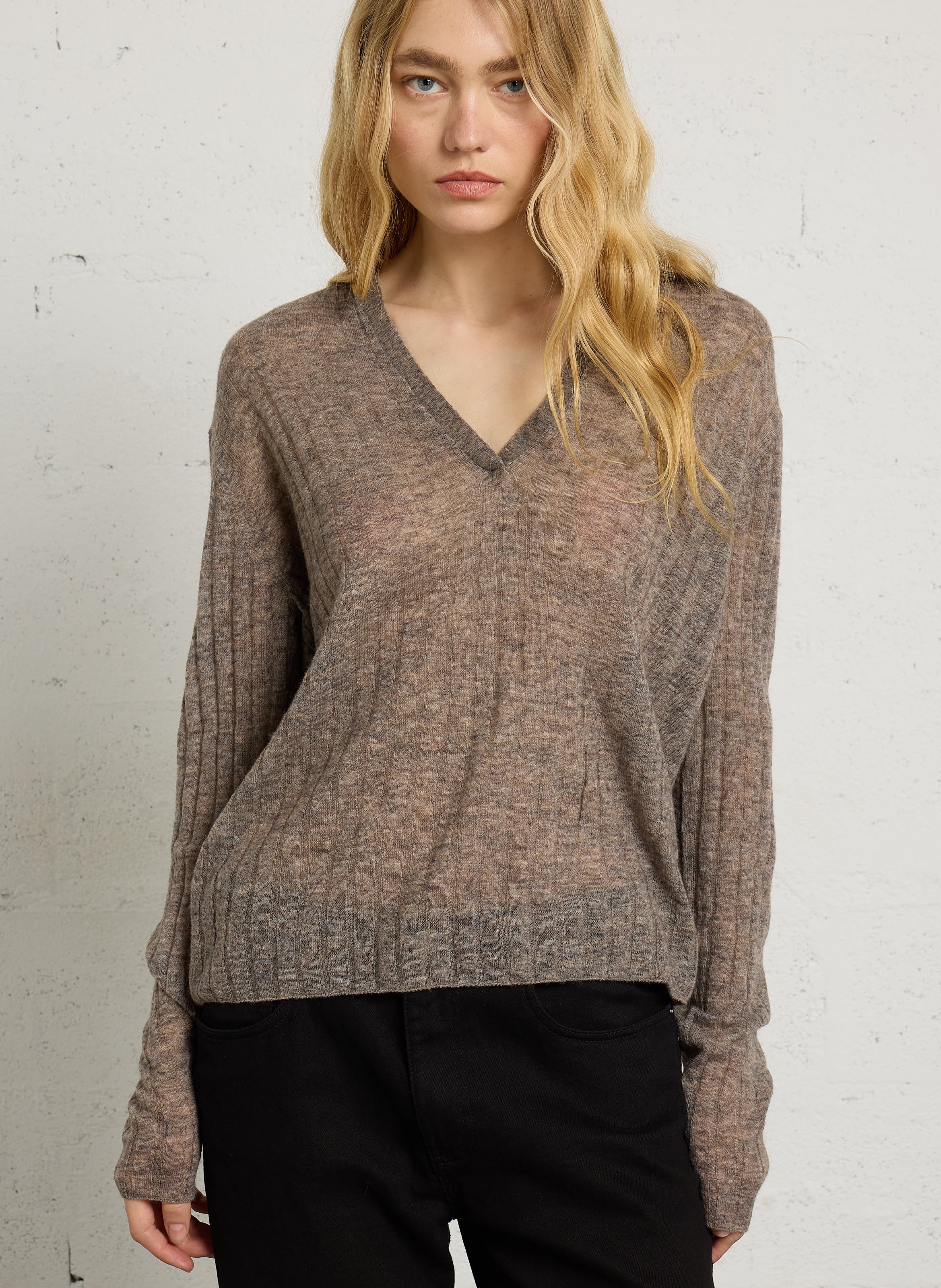 Ribbed wool blend oversized sweater IKKS Brown