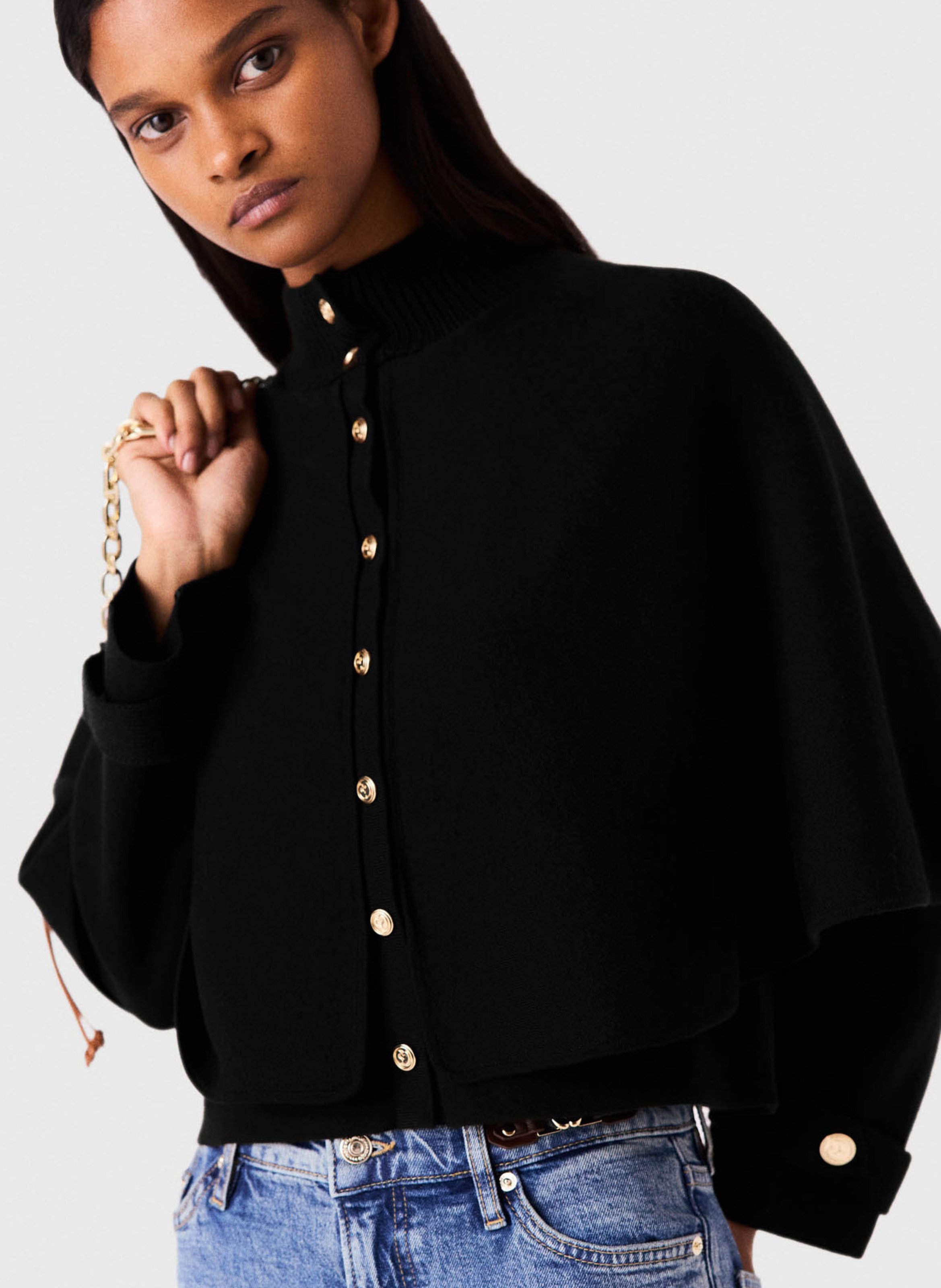 Gilet oversize col montant effet cape MAJE Noir