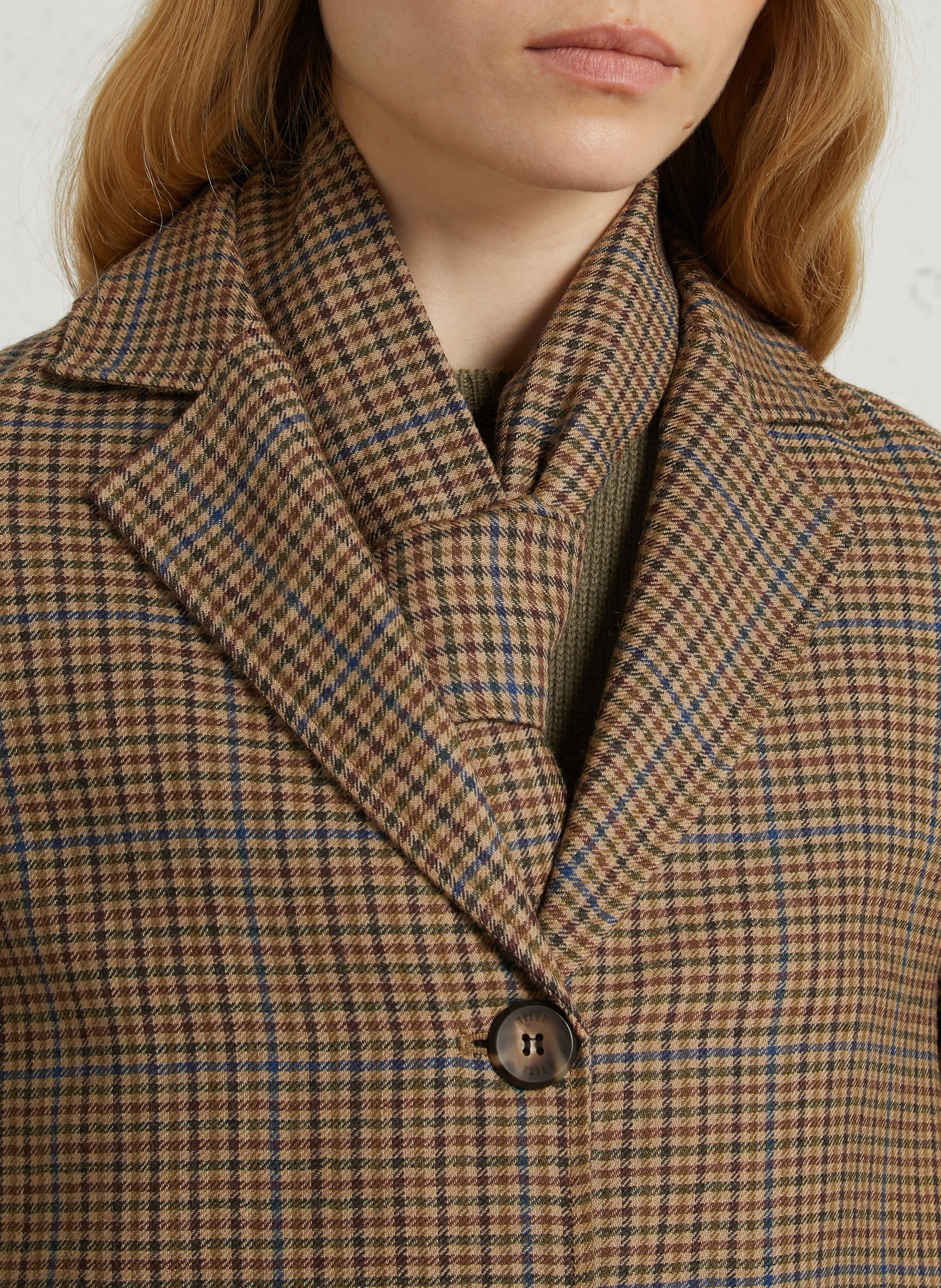 Straight blazer with tailored collar in virgin wool check DIEGA Multicolored