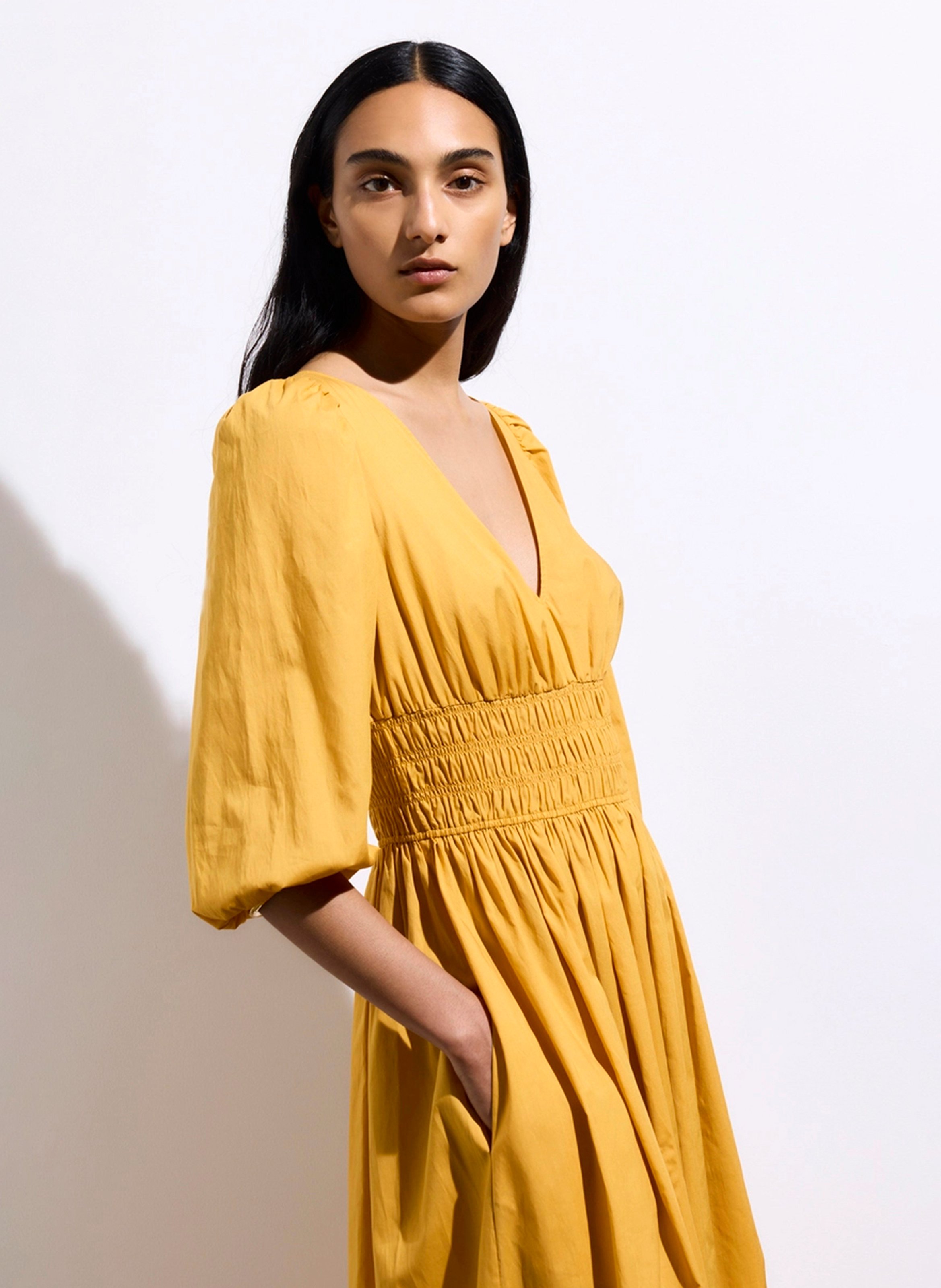 Long flared V-neck dress VANESSA BRUNO Yellow