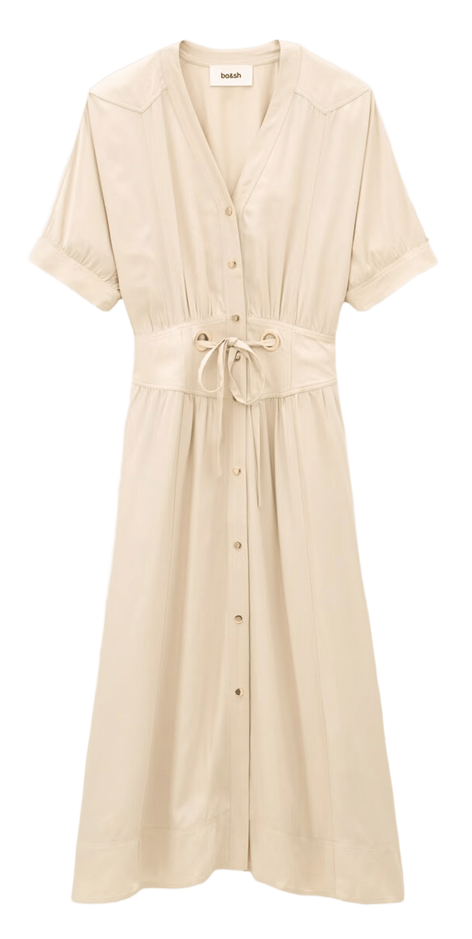 Robe chemise midi cintrée à manches courtes | Beige BA&SH Femme
