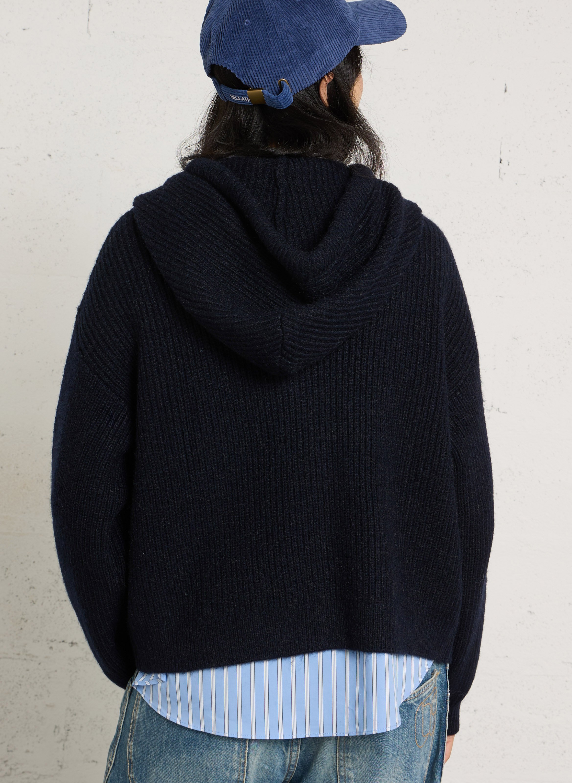 Gilet droit à capuche en coton mélangé DES PETITS HAUTS Bleu