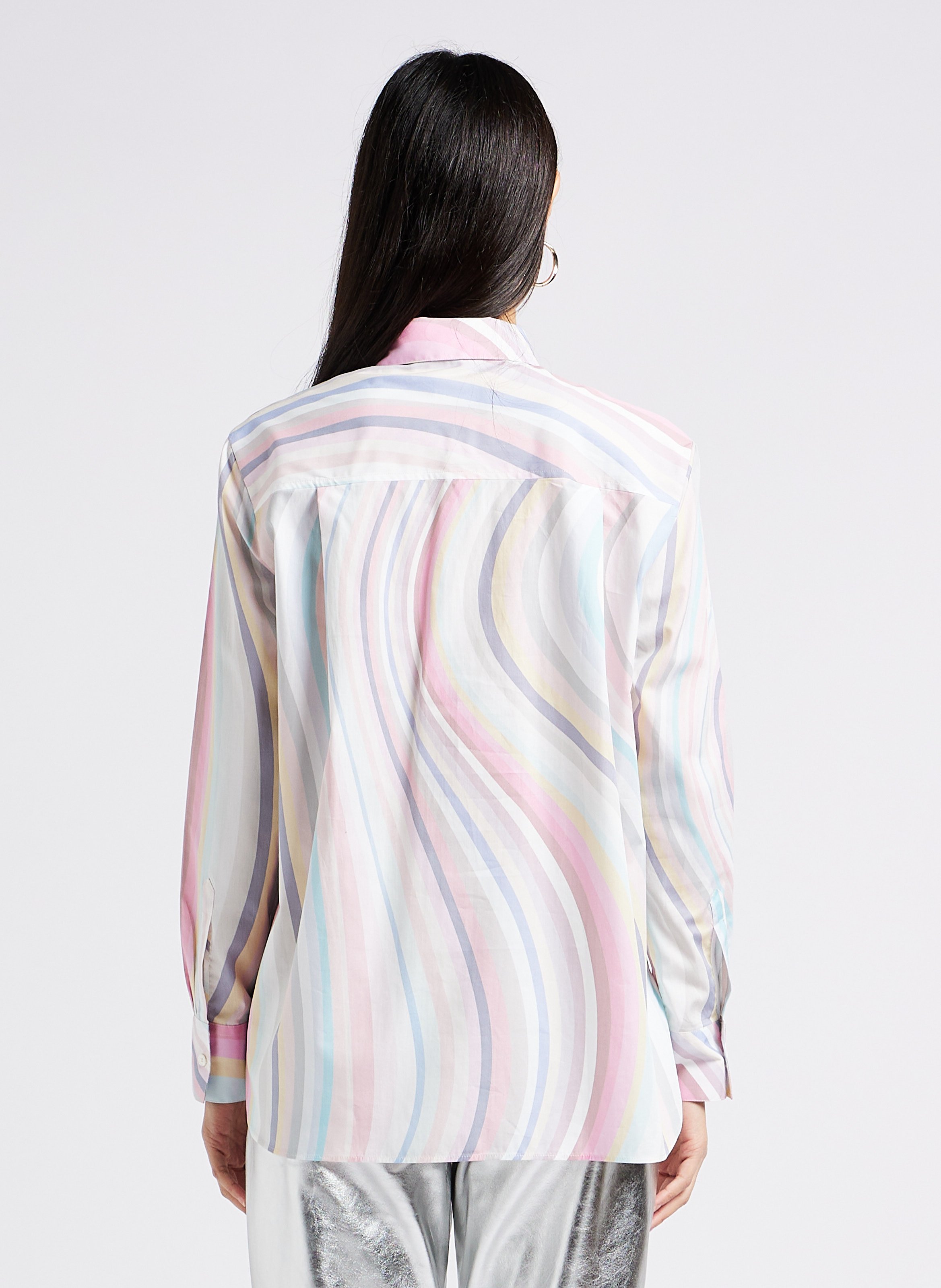 Loose-fit line stripe cotton shirt with cutaway collar PAUL SMITH Multicolored