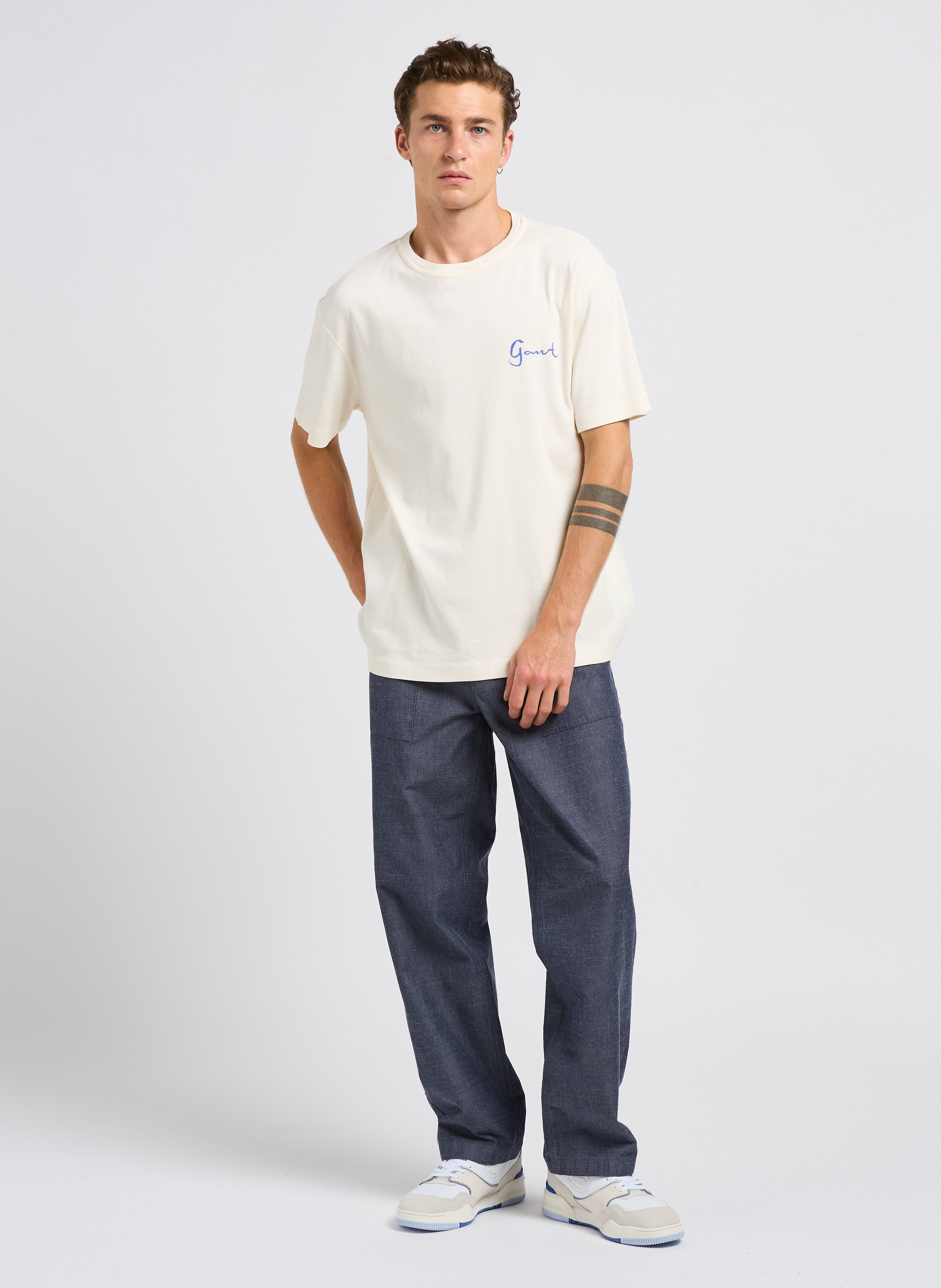 Pantalon droit en coton bio KNOWLEDGE COTTON APPAREL Bleu