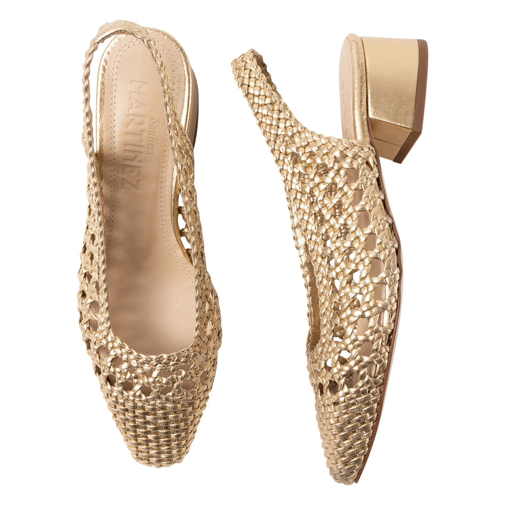 Sandales à talons en cuir tressé SOULIER MARTINEZ Doré