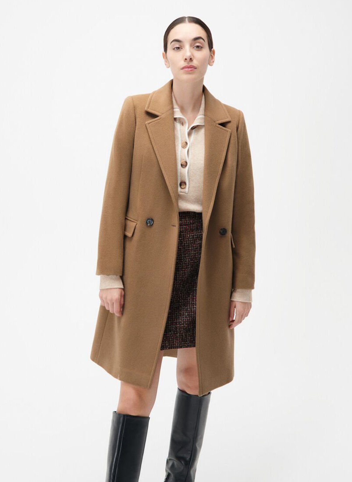 Manteau col tailleur CAROLL Marron