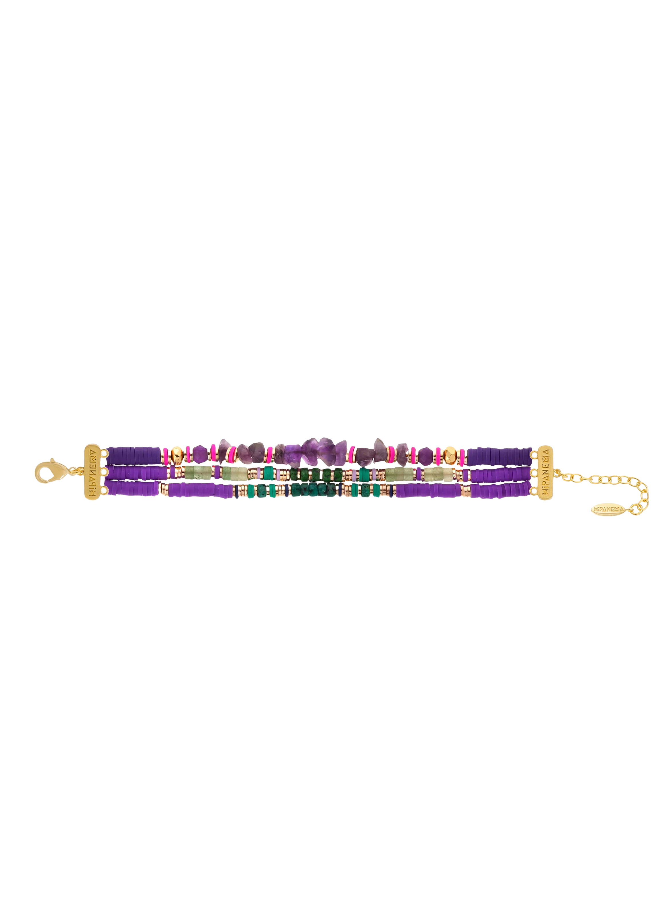Adjustable multilayer bracelet with beads HIPANEMA Purple