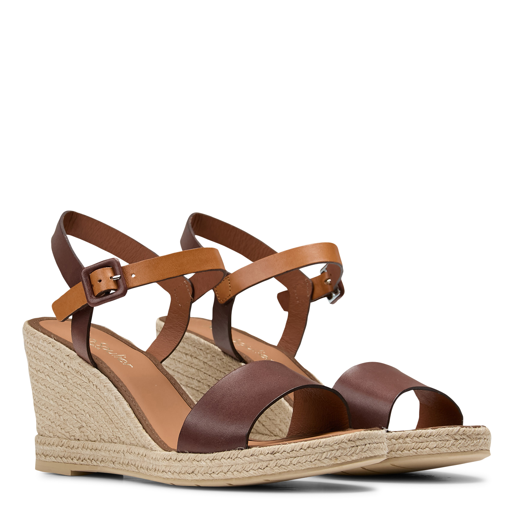 Espadrilles compensées bicolore en cuir Marron