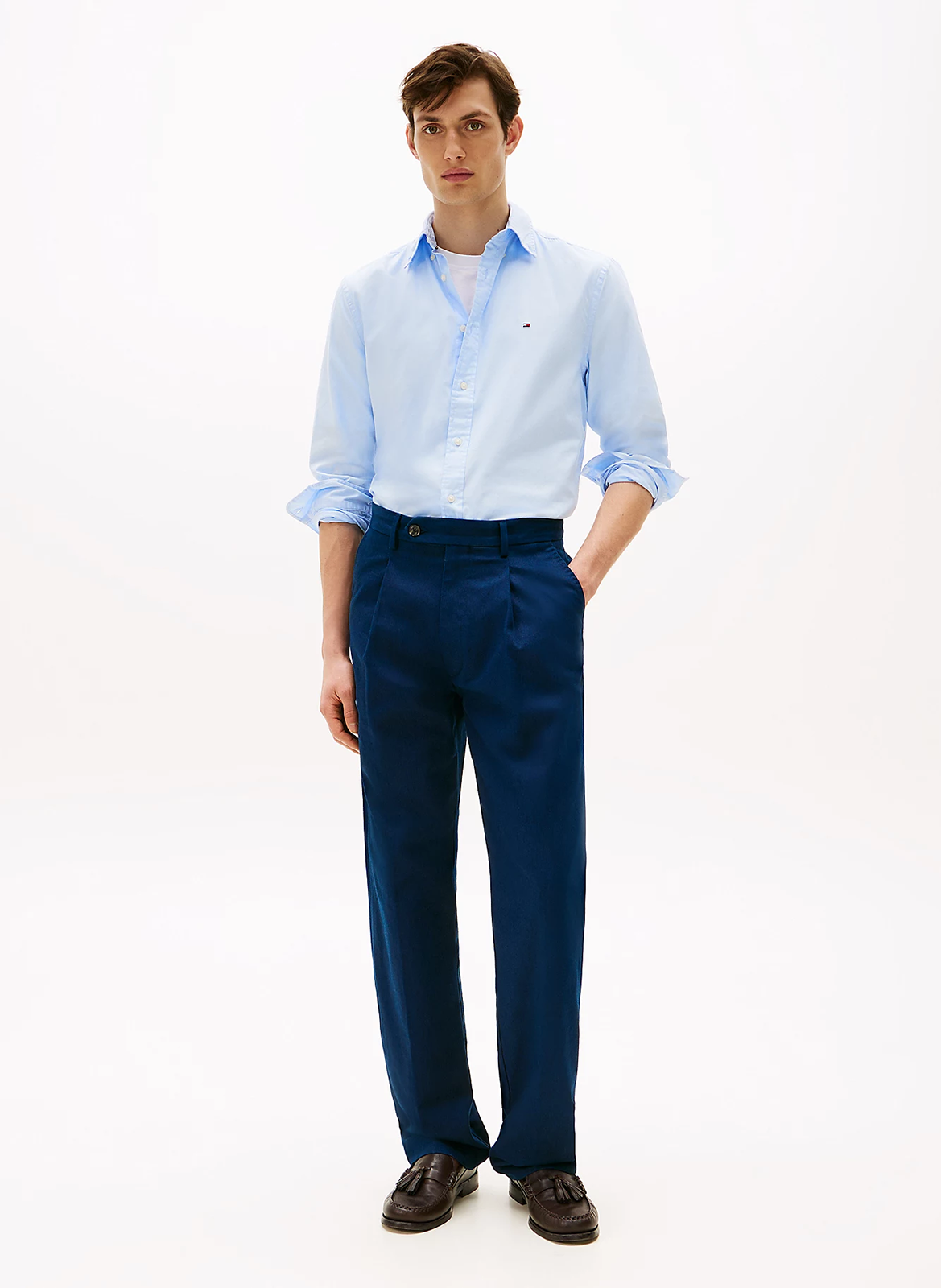 Chemise droite boutonnée en coton Bleu