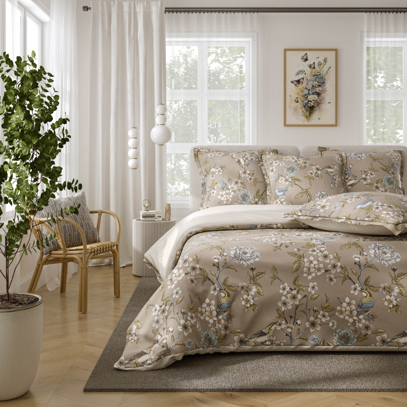 Parure de couette "imprimé double face" percale pur coton peigné 80 fils/cm²  pour lit 160 à 180 king size COTON PUR Multicolored