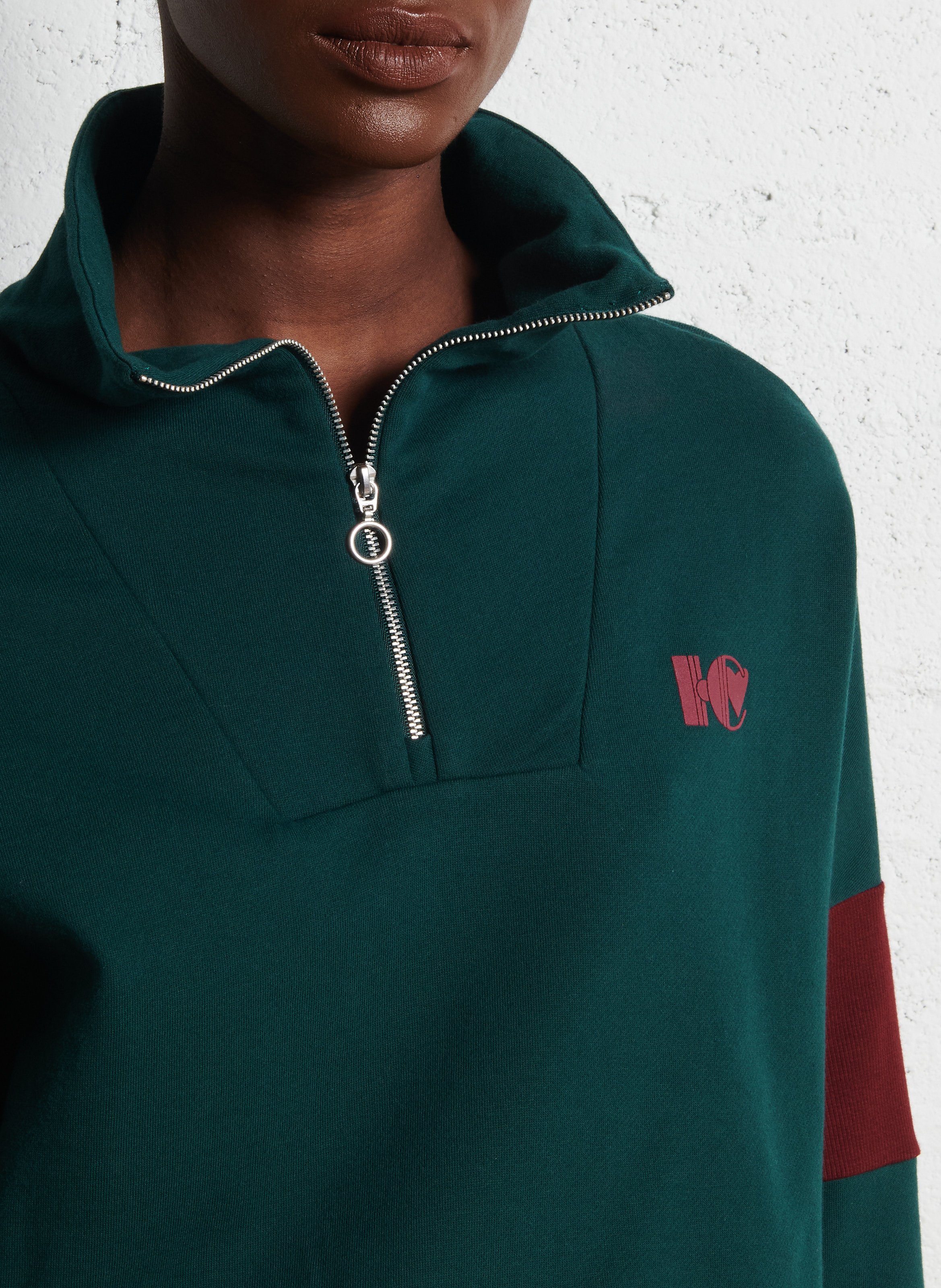 Cotton sweatshirt with zip-up high neck I CODE Green