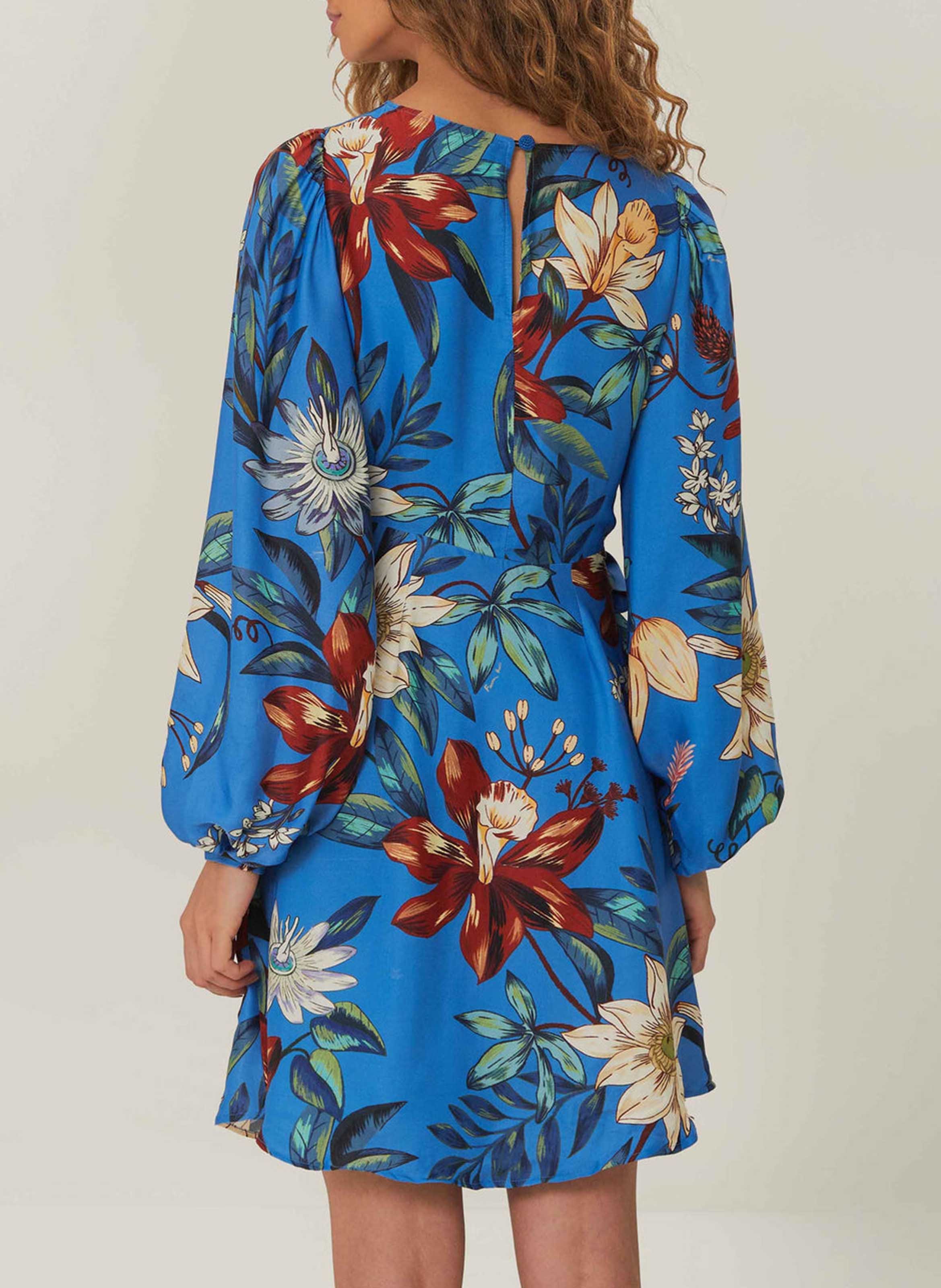 Robe courte col rond à imprimé floral  FARM RIO Bleu