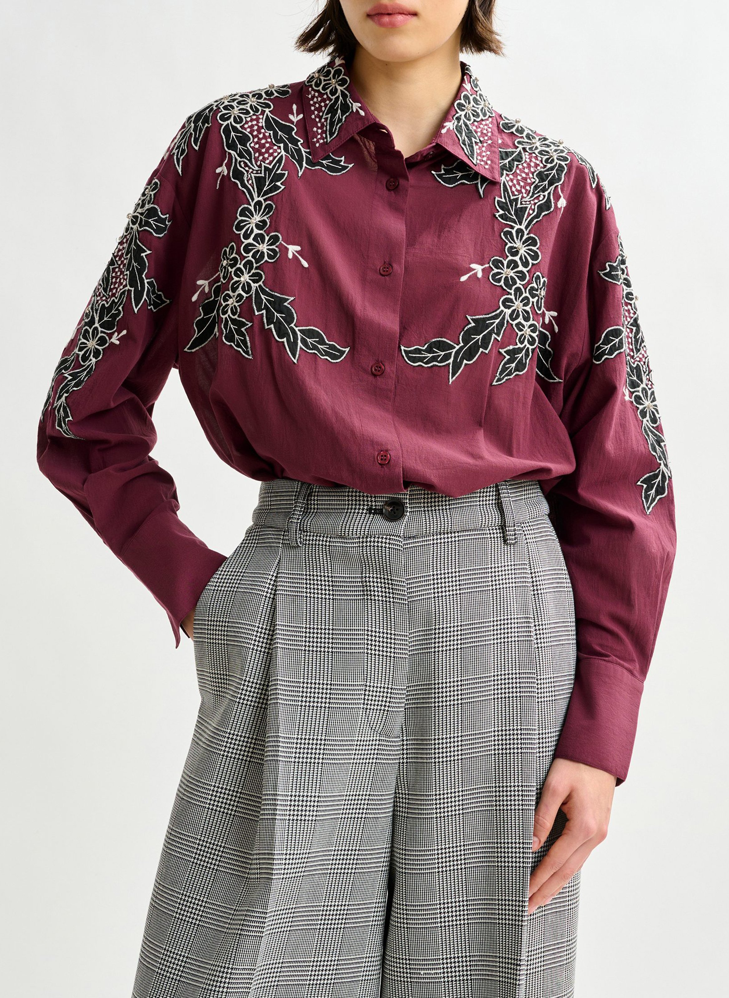 Chemise ample à broderies fleurs  ESSENTIEL ANTWERP Rouge