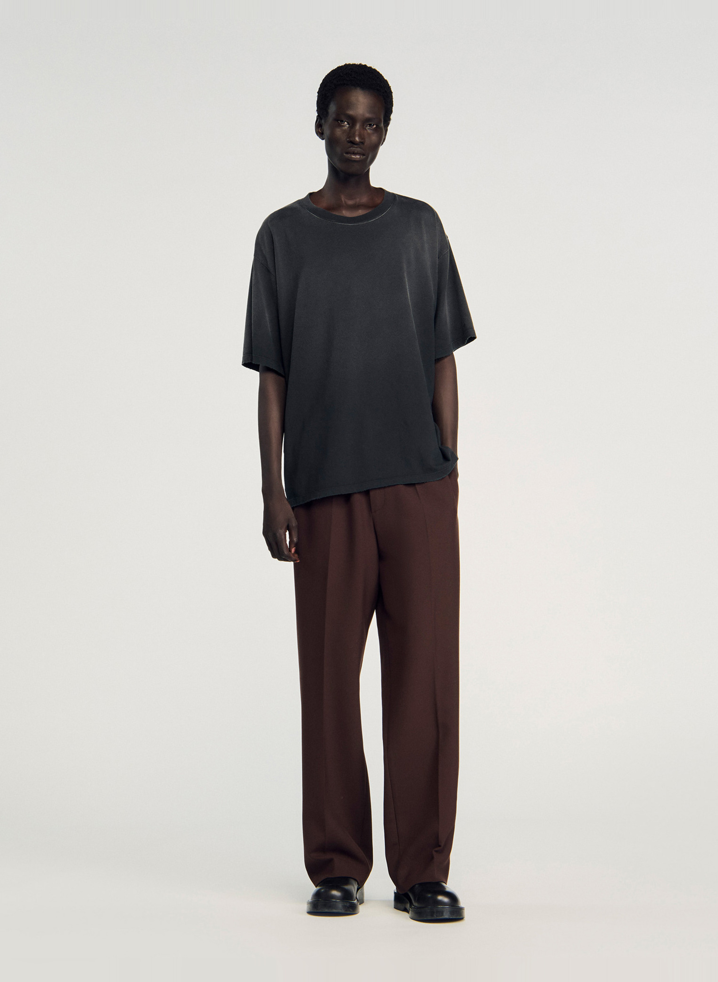 Short-sleeved washed fluid t-shirt SANDRO Black