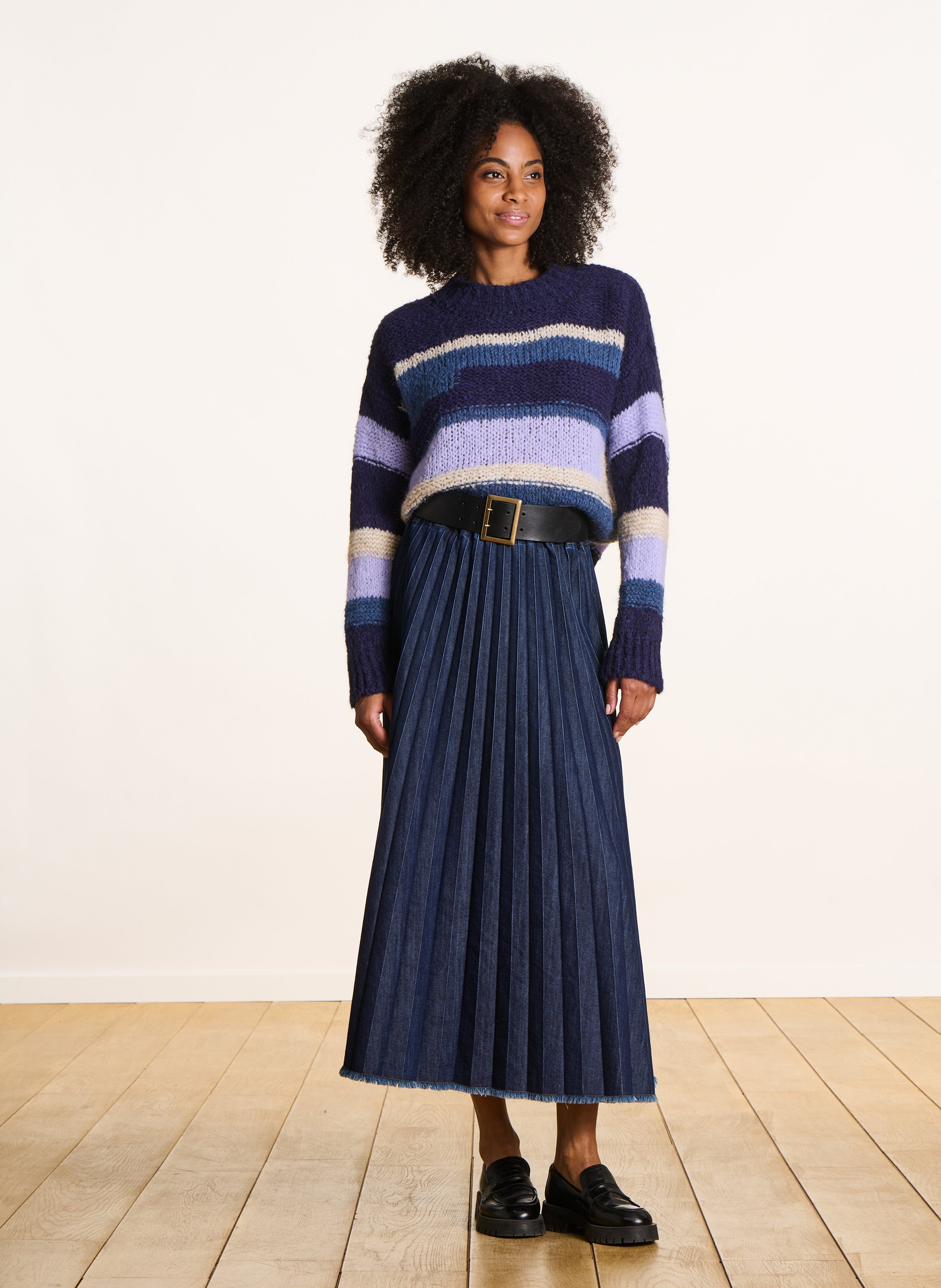 A-line cotton-blend midi skirt LA FEE MARABOUTEE Blue