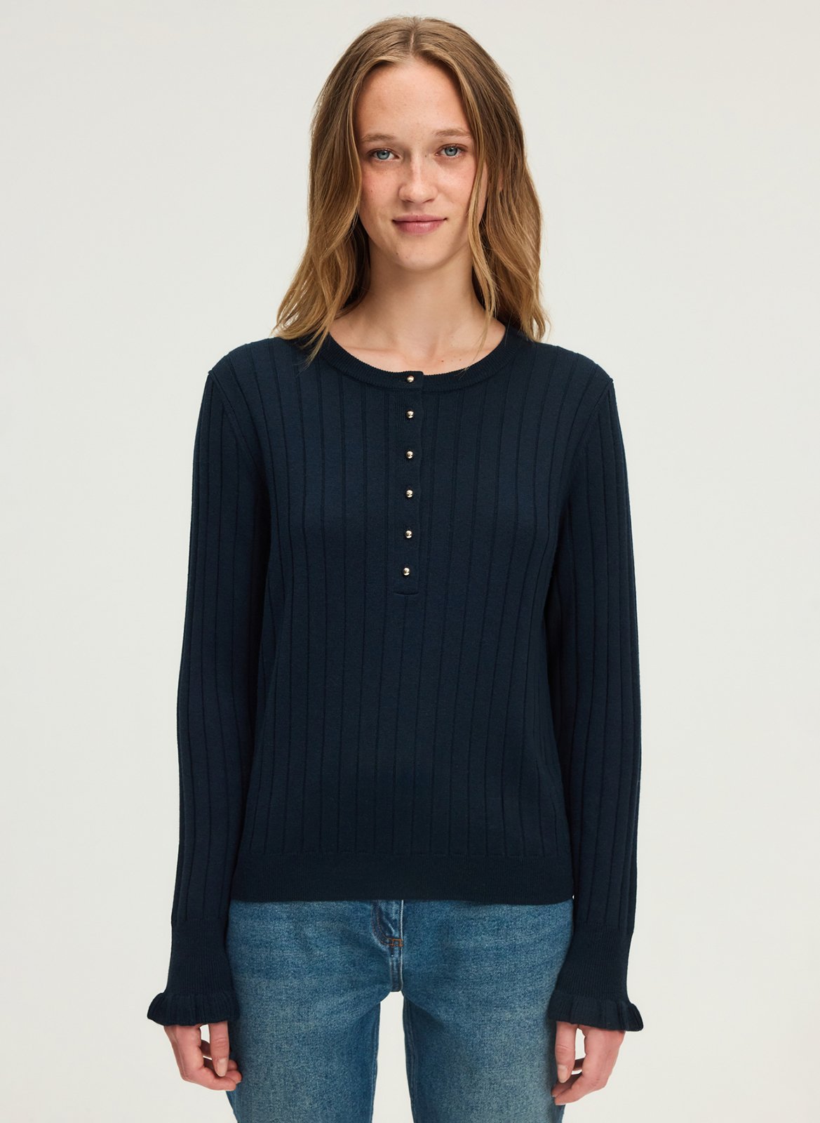 Pull droit col rond en laine mélangée PABLO Bleu