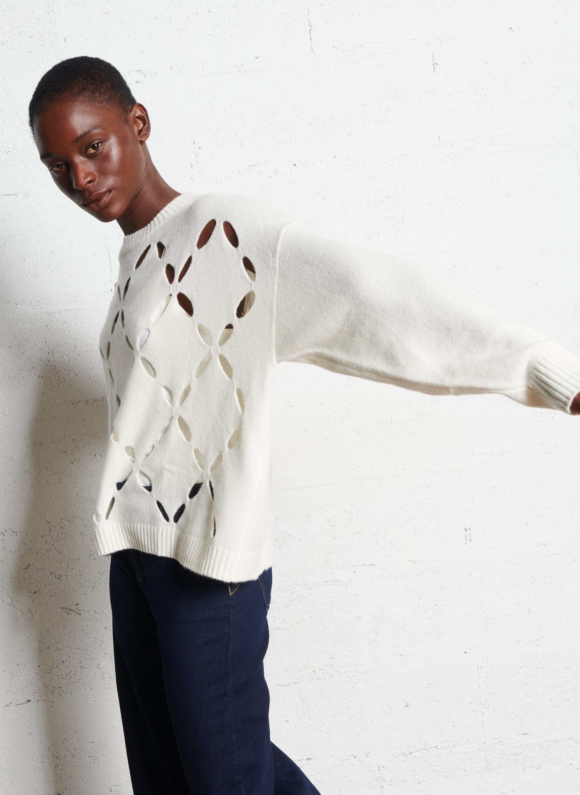 Pull ample fantaisies ajourées en laine LIU JO