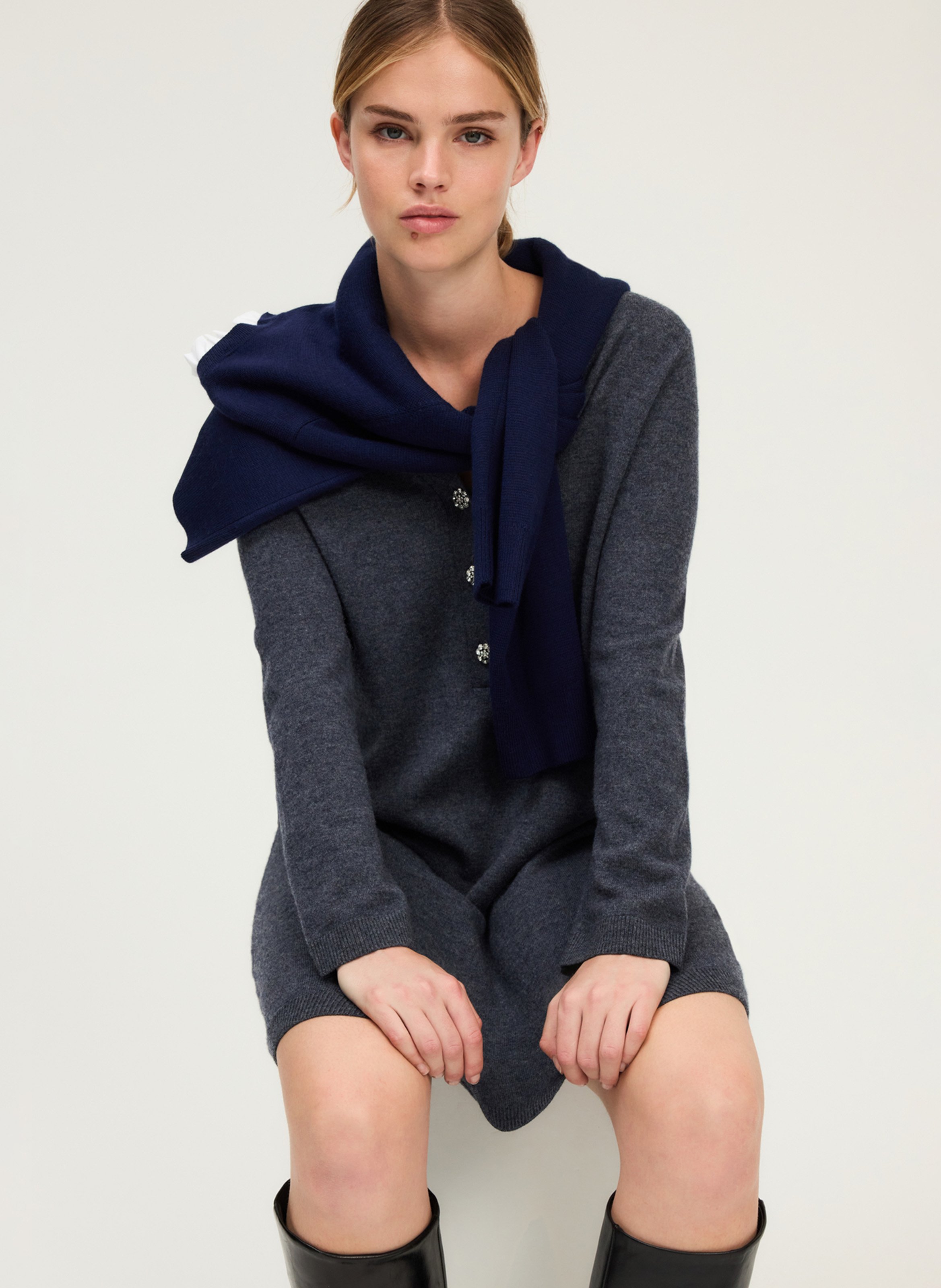 Robe courte en laine col tunisien PABLO Gris