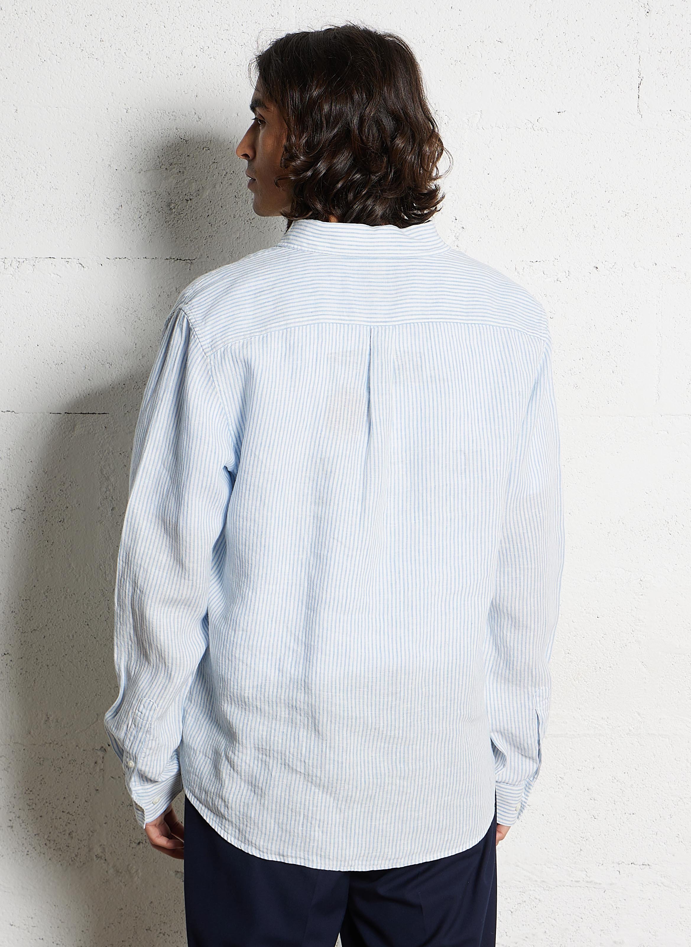 Linen striped classic collar shirt LES DEUX Blue