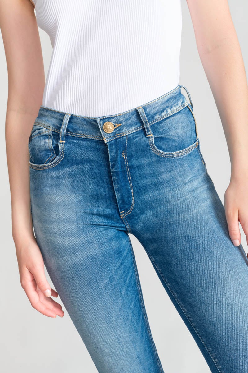 High-waisted straight push-up jeans, length 34 LE TEMPS DES CERISES Blue