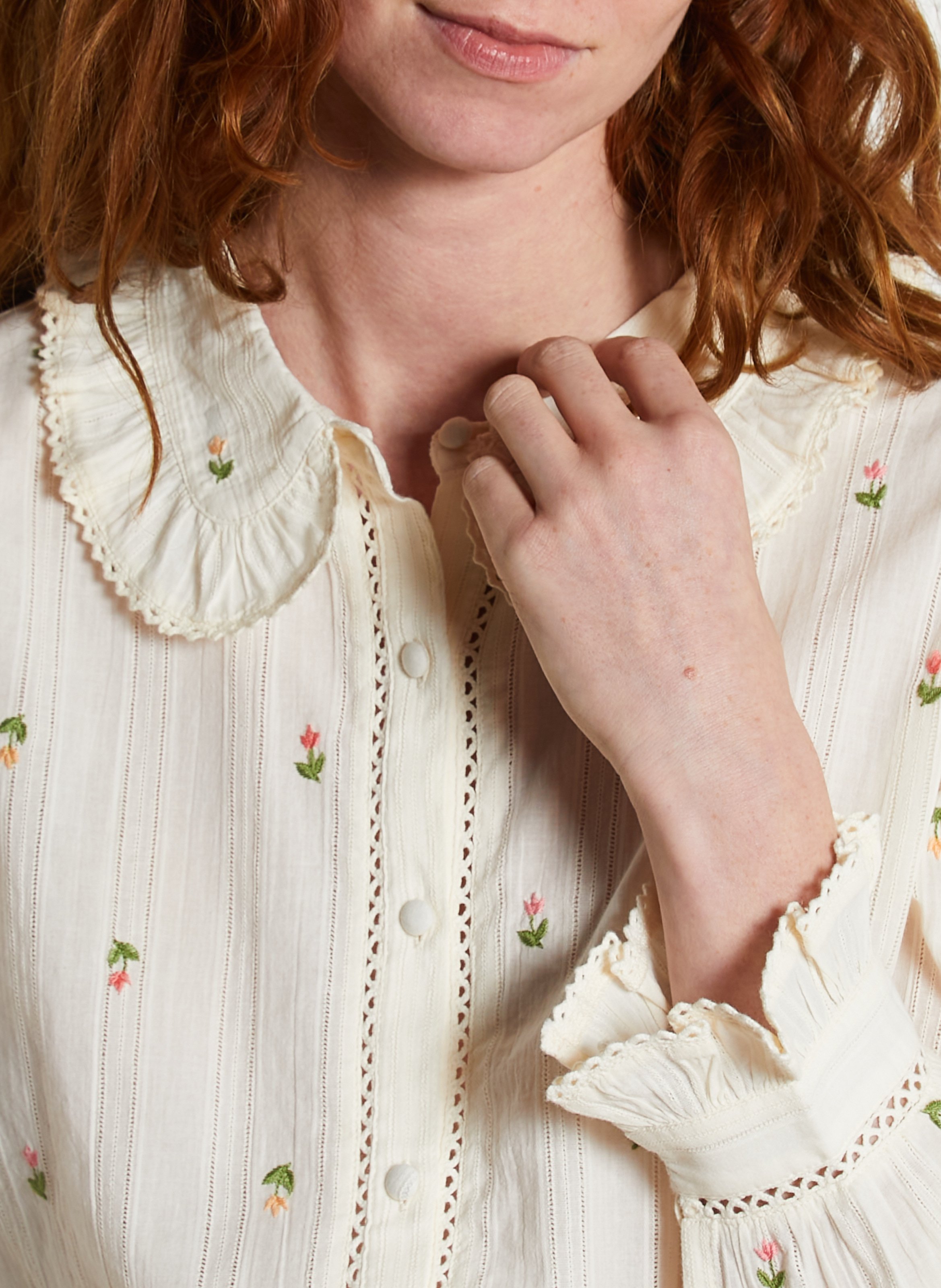 Katoenen blouse met Claudinekraag EMILE ET IDA Beige