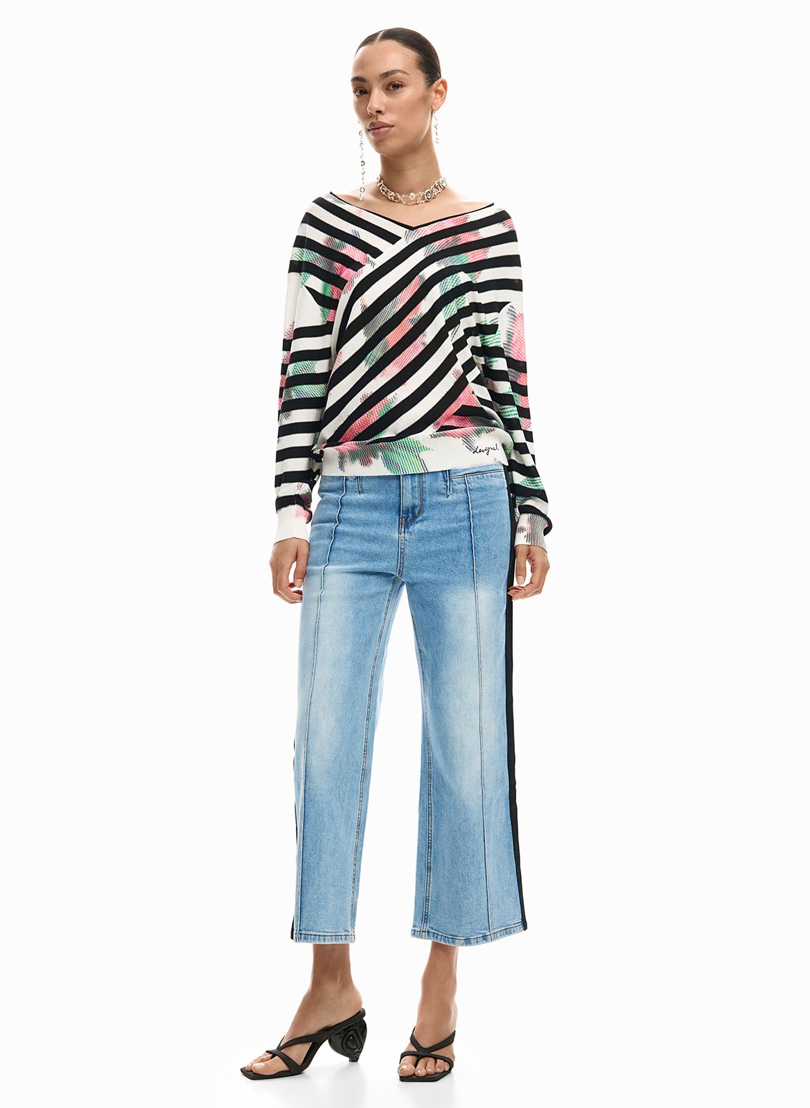 Schulterfreies Oberteil mit Streifen DESIGUAL Schwarz