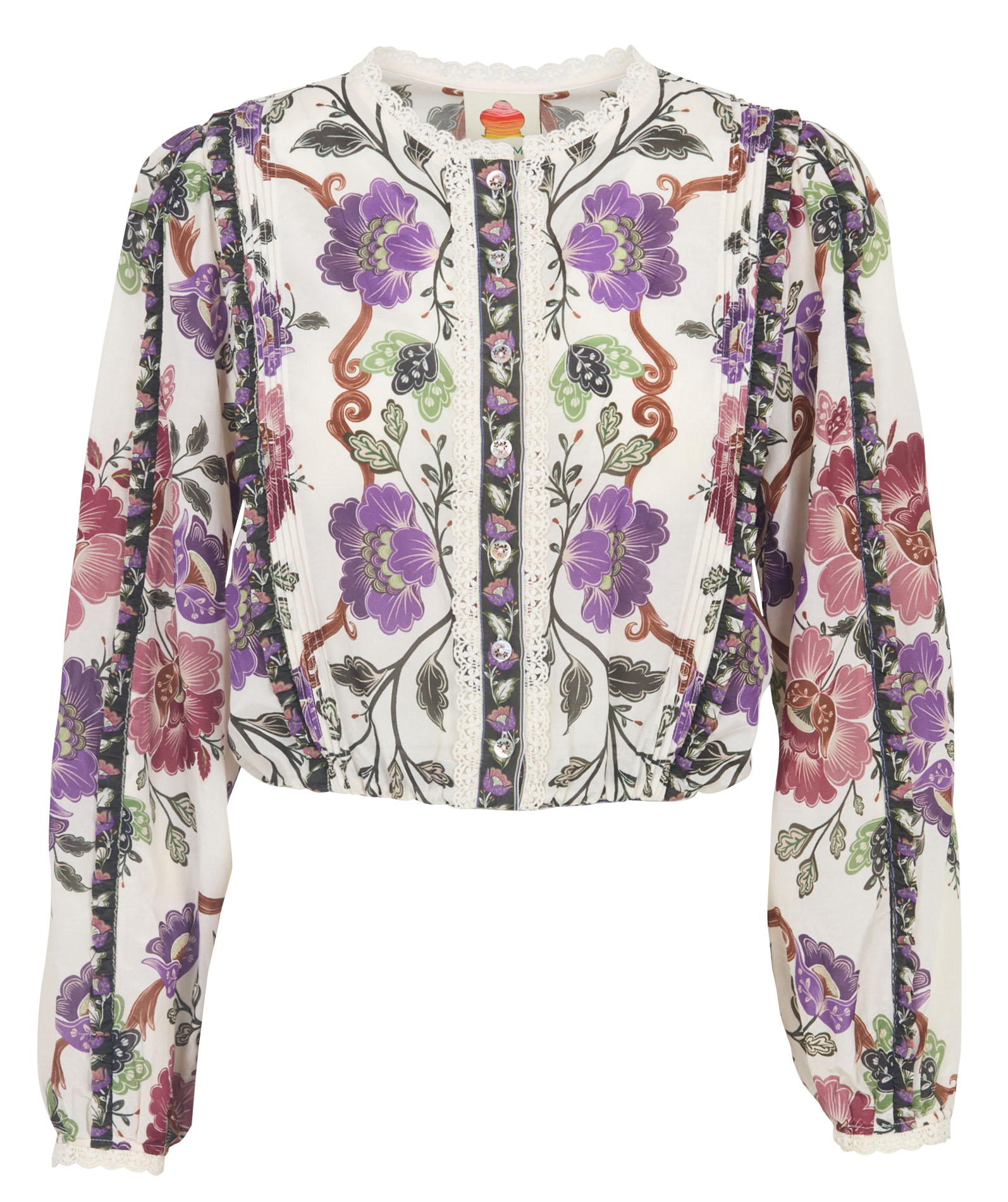 Round-neck straight top in printed cotton blend FARM RIO Multicolored