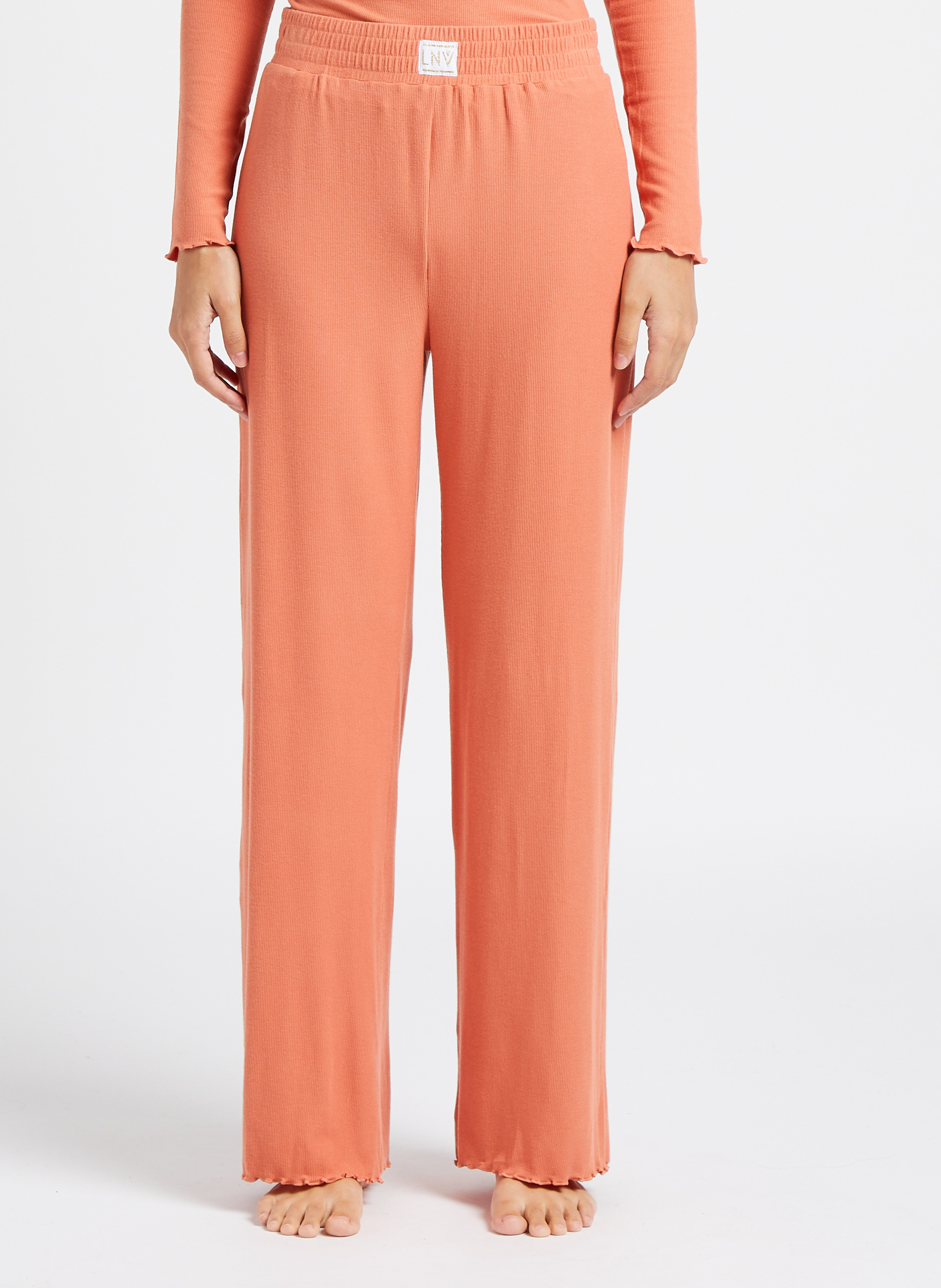 Broek van ribstof met hoge taille LA NOUVELLE