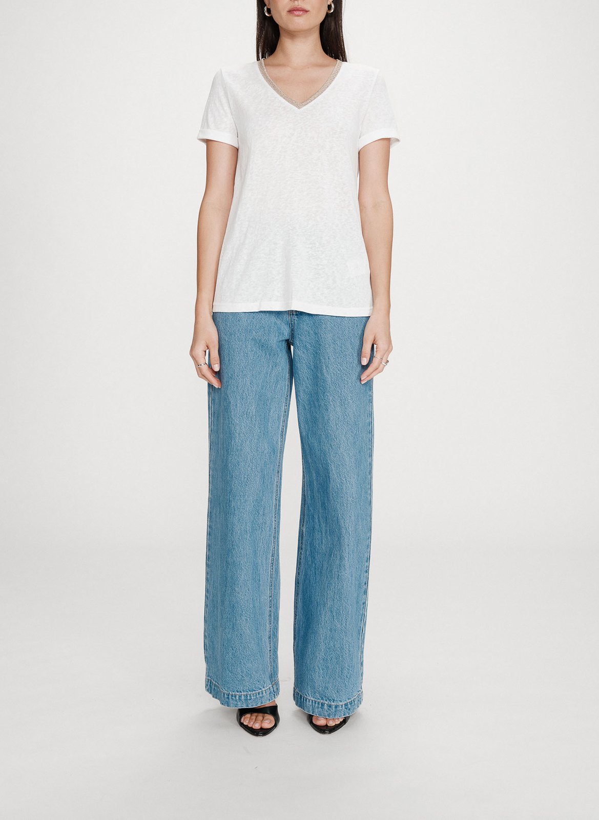 Basic cotton-mix T-shirt Beige